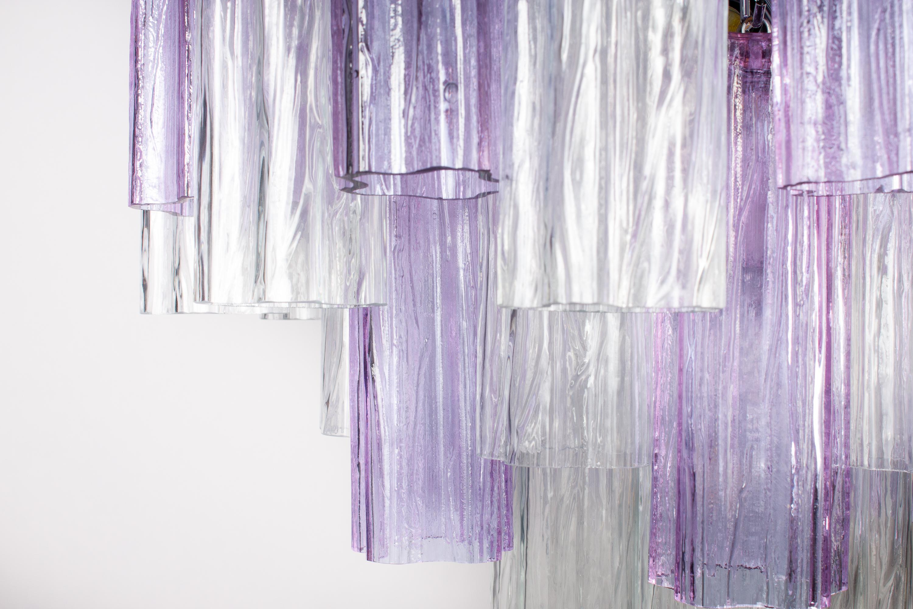 Amazing Lavender and Clear Tronchi Murano Glass Chandelier For Sale 2