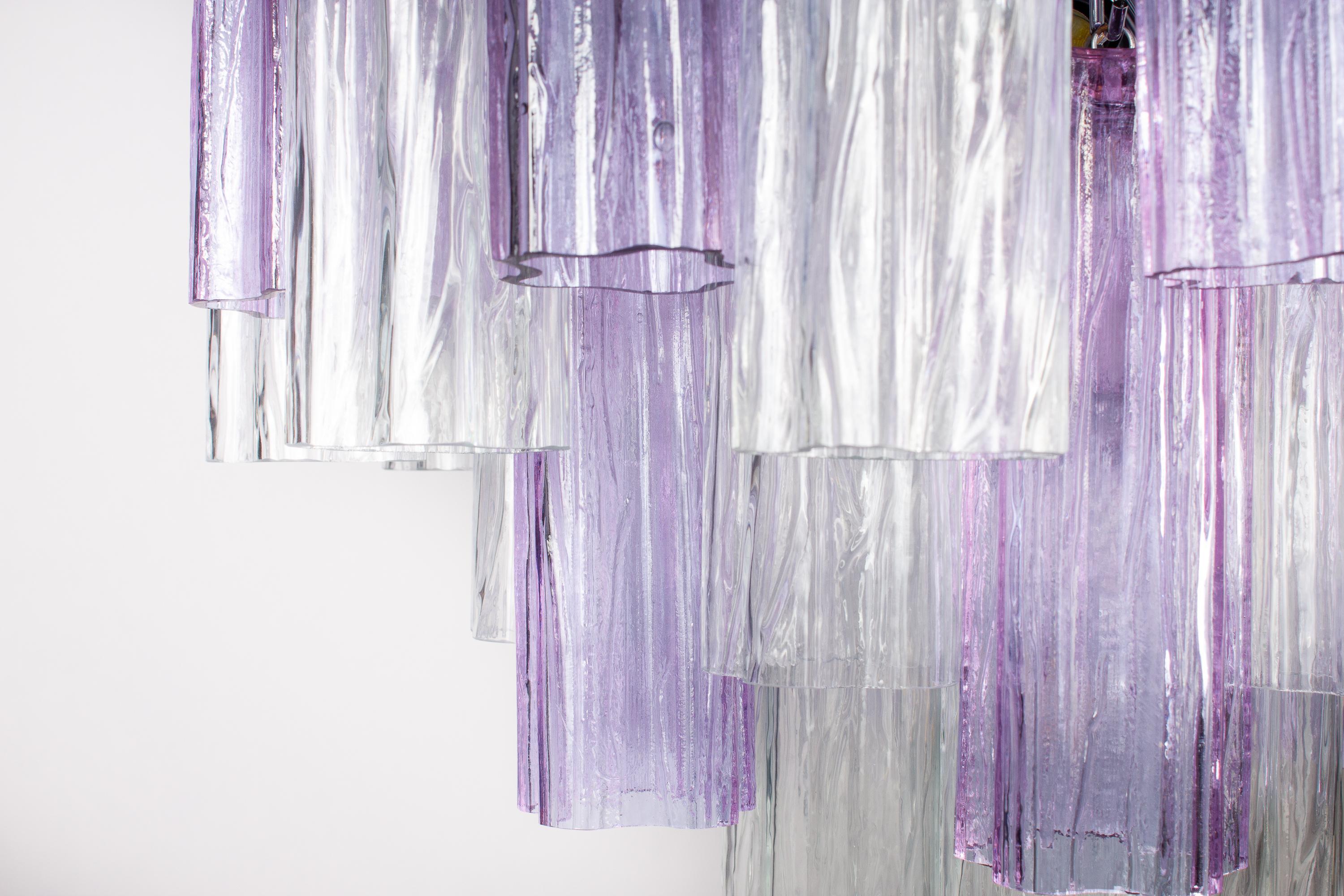 Incredibile lampadario in vetro di Murano color lavanda e trasparente di Tronchi in vendita 2