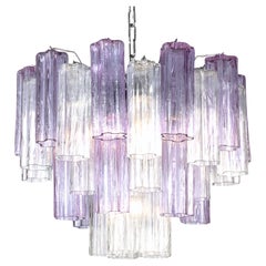 Amazing Lavender and Clear Tronchi Murano Glass Chandelier