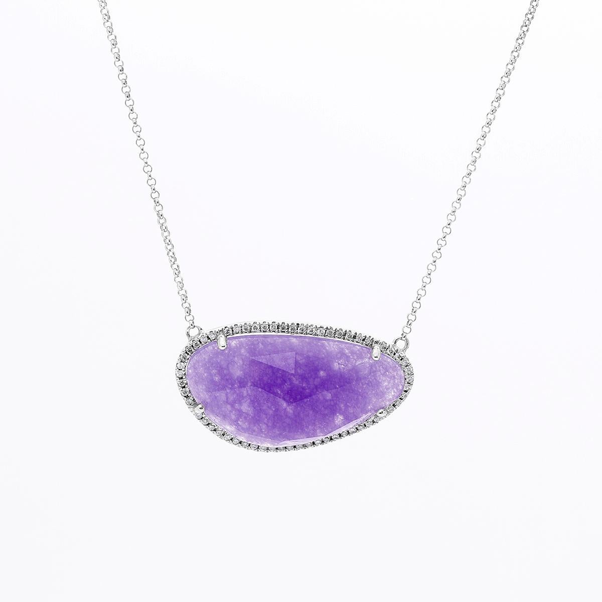 Women's Amazing Lavender Jade Diamond Gold Necklace