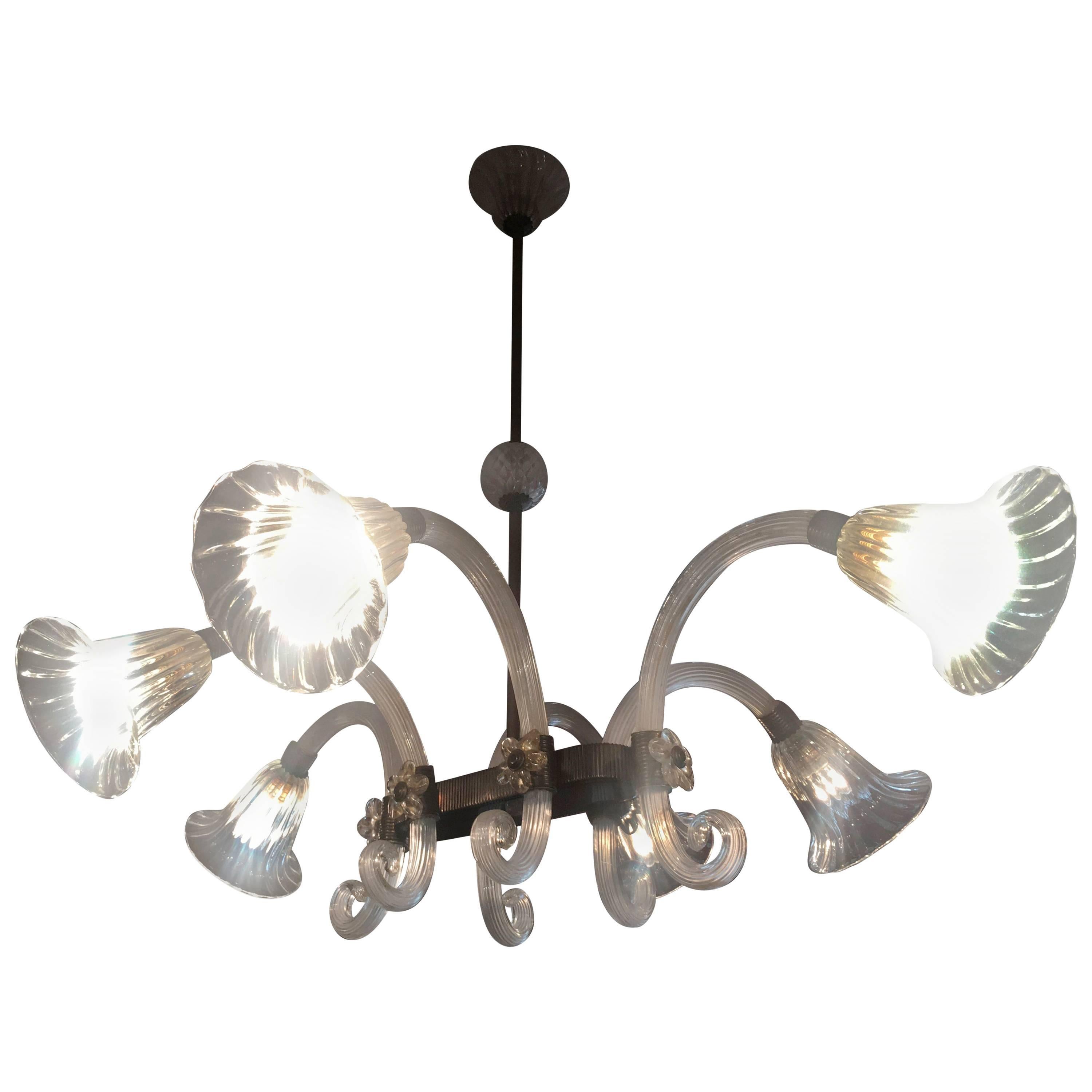 Amazing Liberty Chandelier by Ercole Barovier, Murano, 1940s For Sale