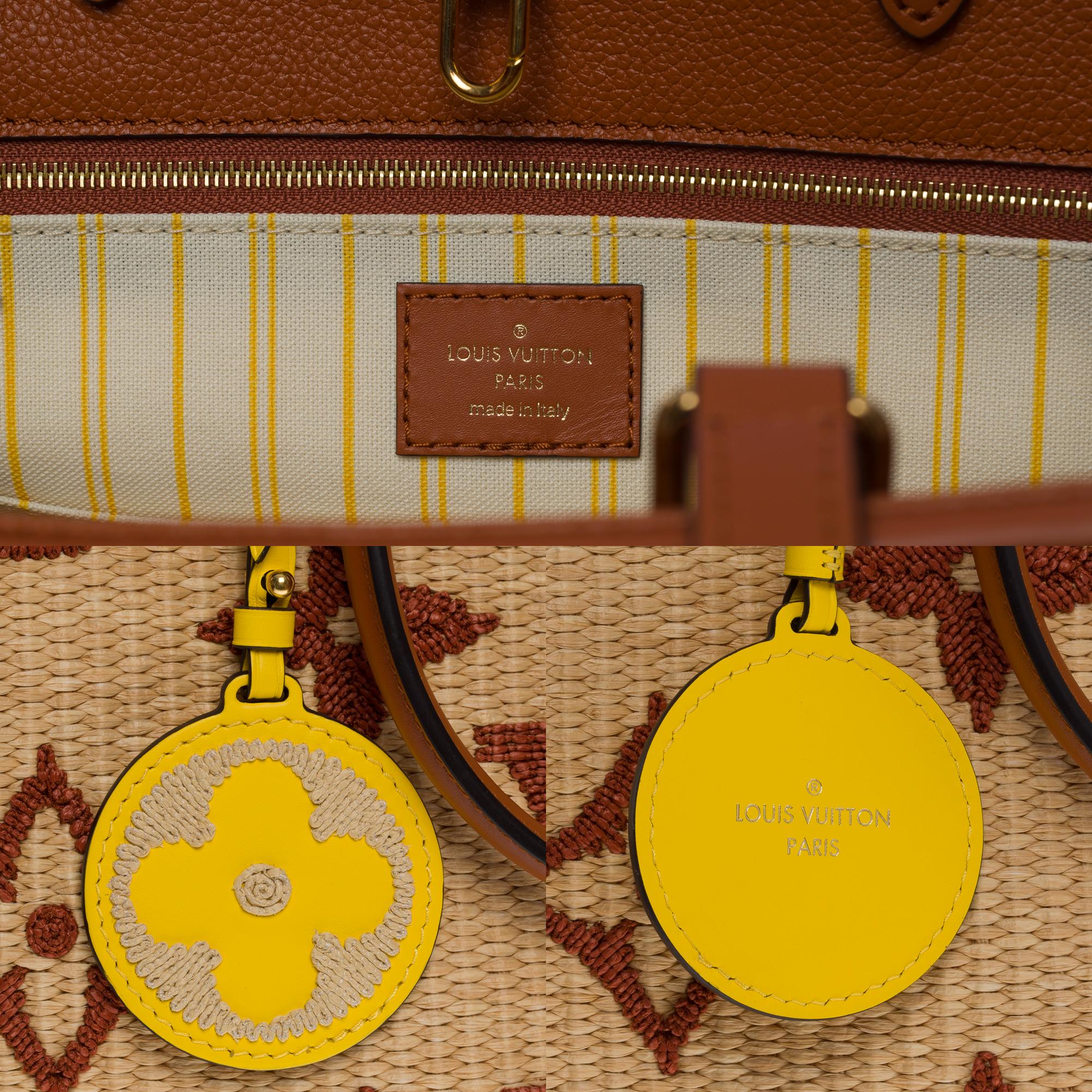 Magnifique sac fourre-tout Louis Vuitton Onthego MM en raphia, édition limitée en vente 1