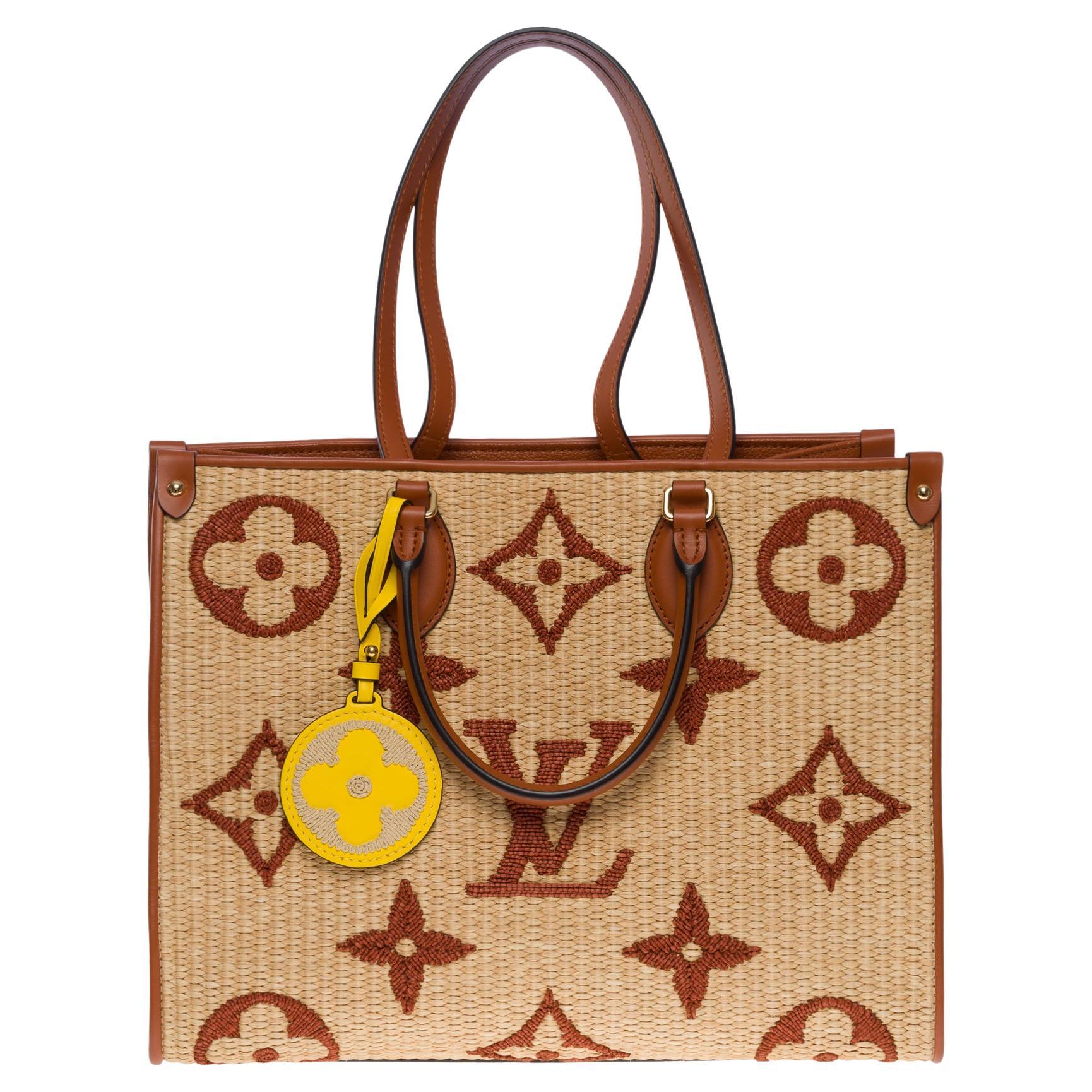 Amazing limited edition Louis Vuitton Raffia Onthego MM Tote shoulder bag, GHW For Sale