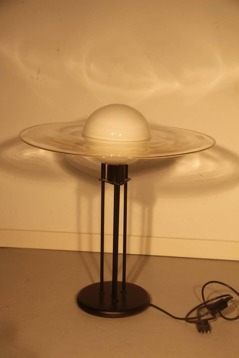 Mid-Century Modern Lino Tagliapietra Table Lamp Saturno Effetre International Murano Glass Black 