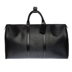 Amazing Louis Vuitton Keepall 50 Travel bag in black épi leather