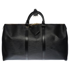 Amazing Louis Vuitton Keepall 50 Travel bag in black épi leather