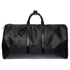 Used Amazing Louis Vuitton Keepall 55 Travel bag in black epi leather