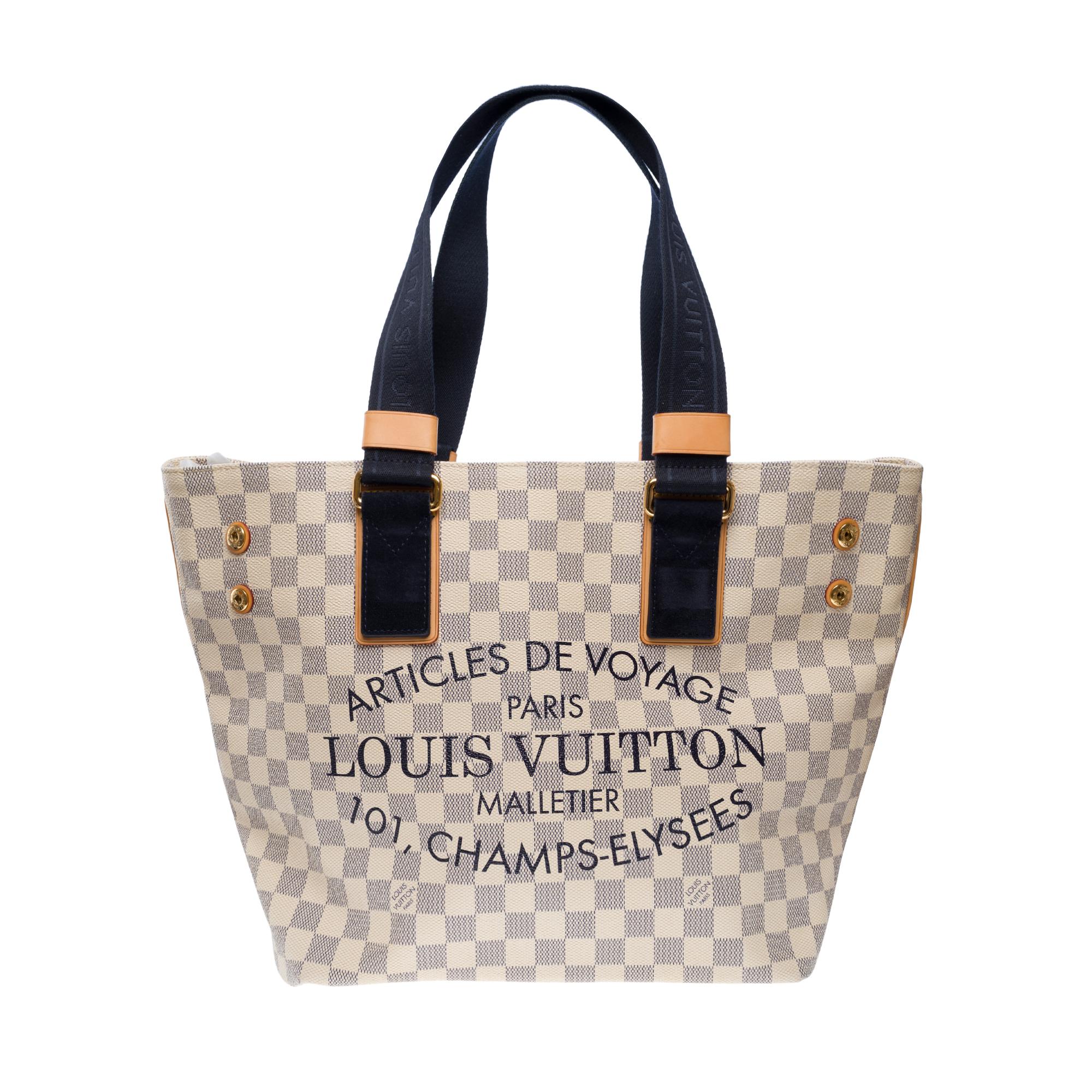 Amazing Louis Vuitton Tote bag in azur checkered canvas, GHW In Excellent Condition For Sale In Paris, IDF
