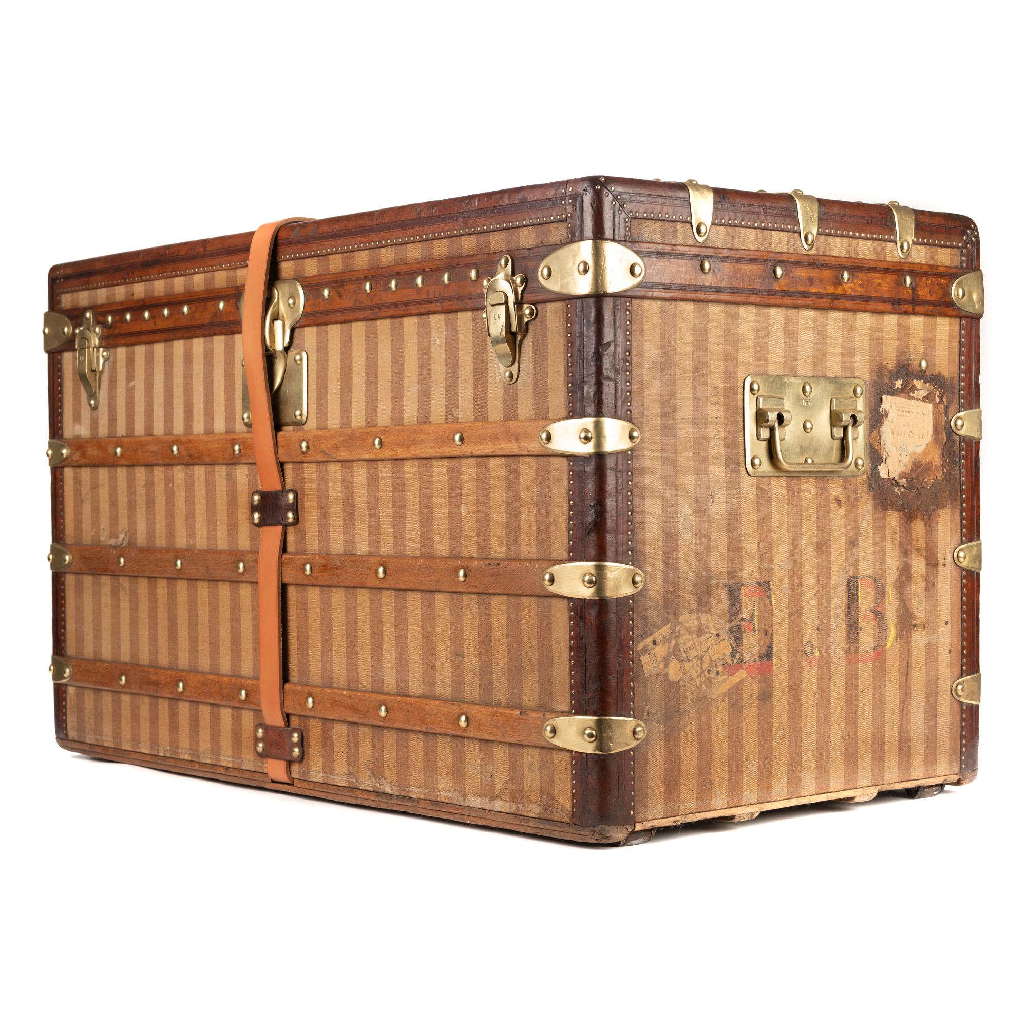 Brown Amazing Louis Vuitton vintage Striped canvas Trunk Circa 1890's