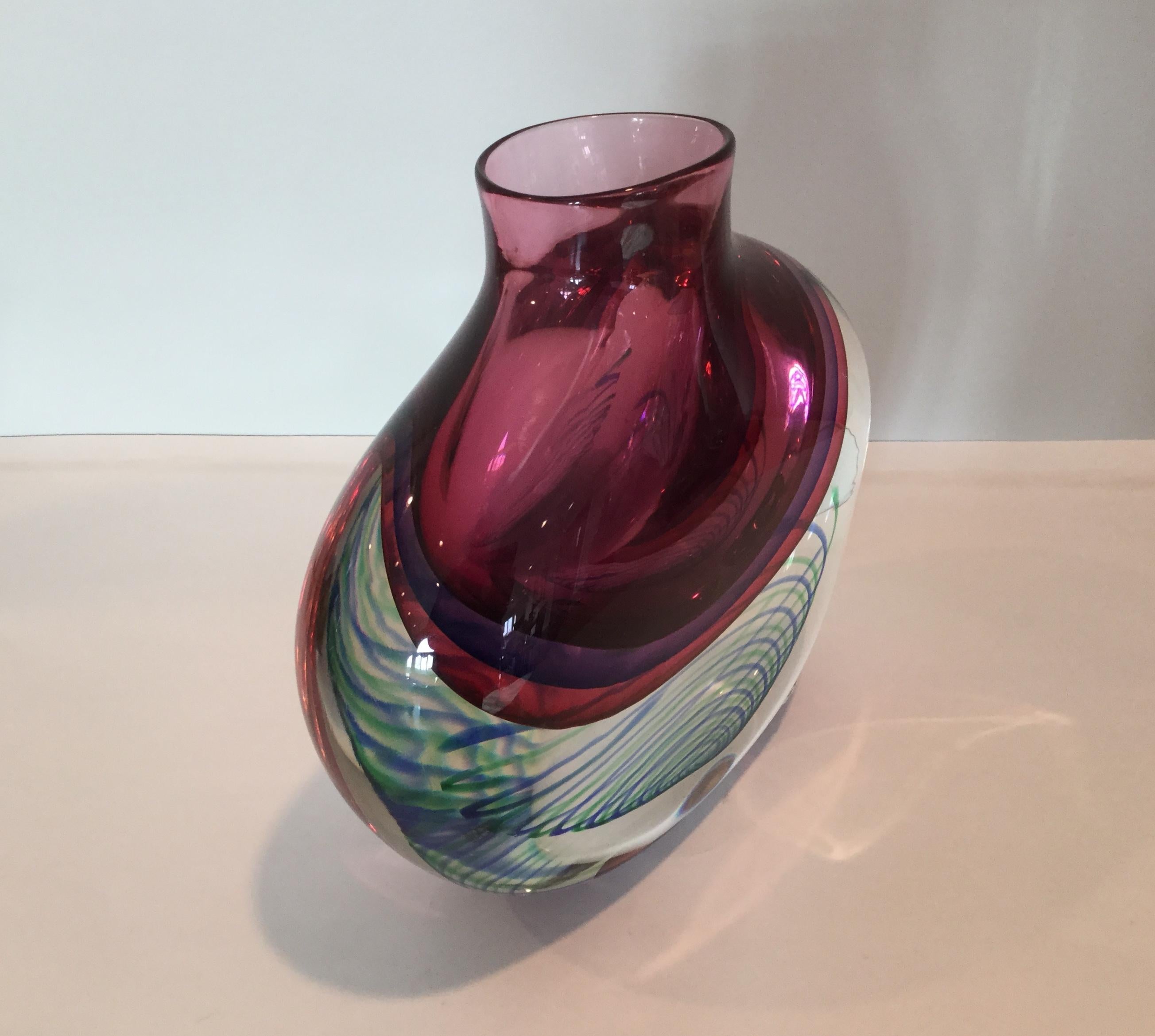 Mid-Century Modern Amazing Luigi Onesto Signed Murano Sommerso Vase For Sale