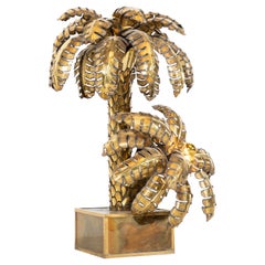 Amazing Maison Jansen:: Brass Palm Tree Hollywood Regency Floor Lamp:: 1970