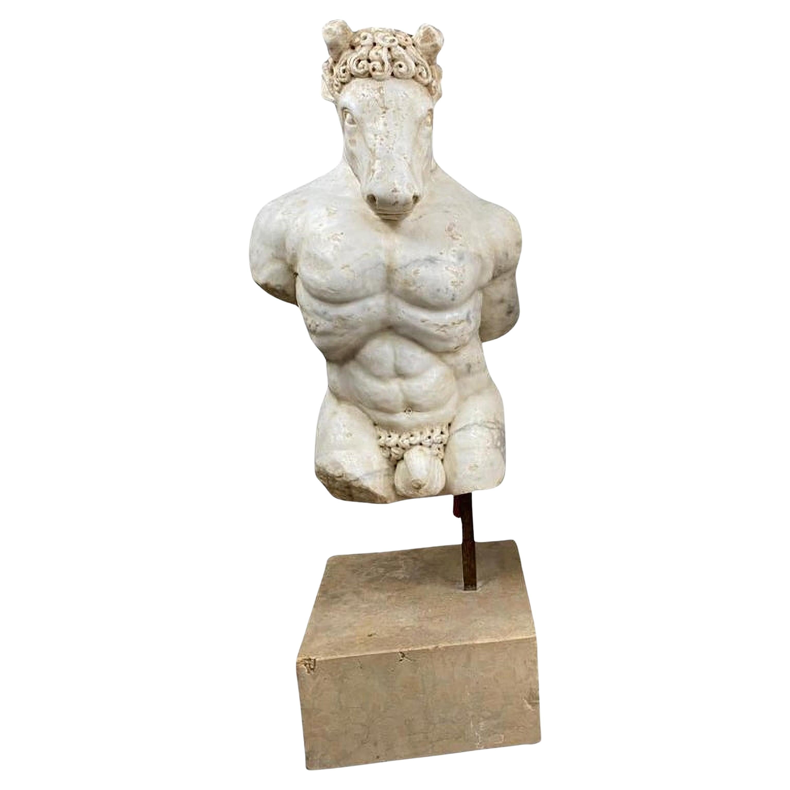 AMAZING MARBLE FIGURE OF THE MINOTAUR, 17th Century Baroque Style, Italy.