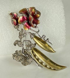 Amazing Marcel Boucher Enamel Sweet Peapod Brooch