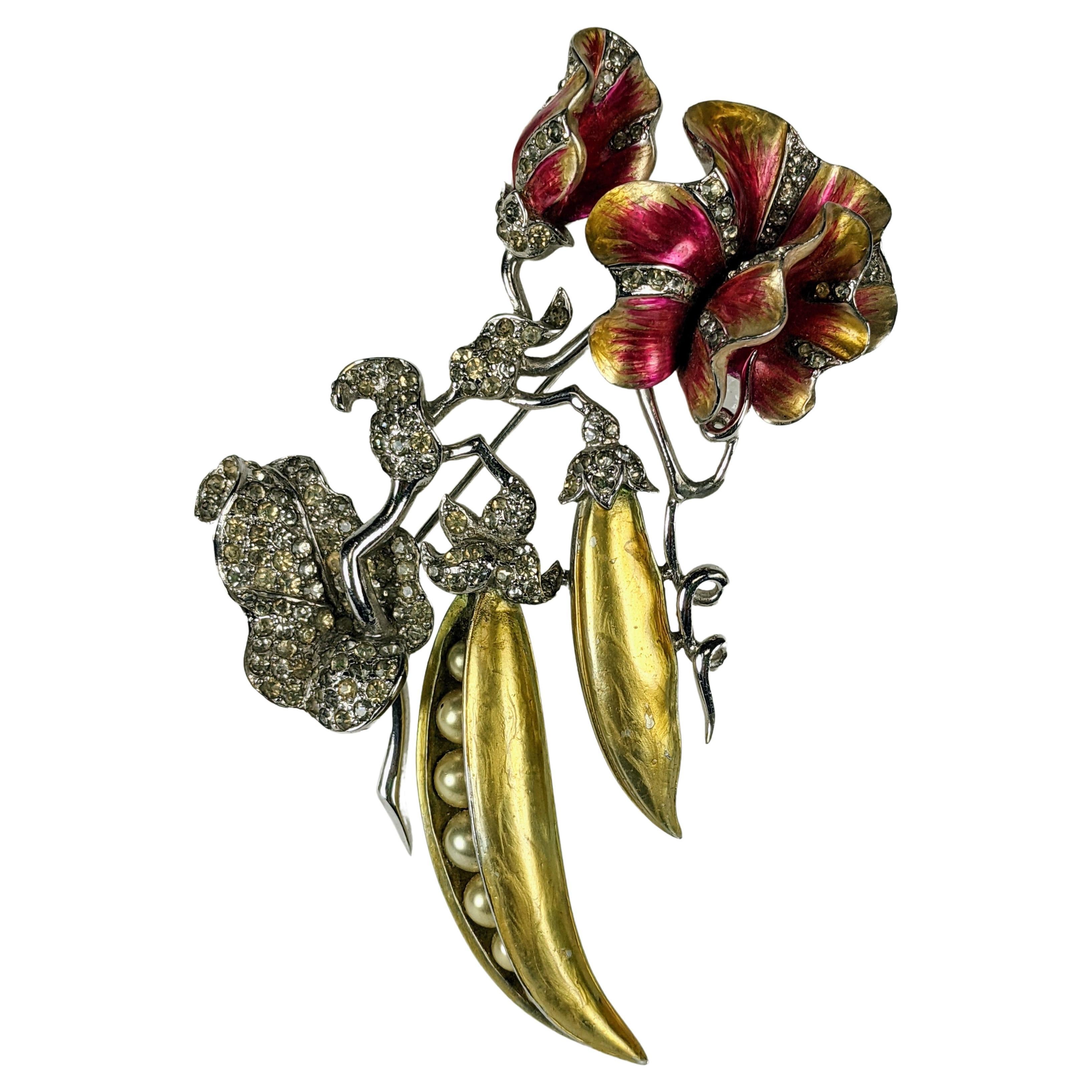 Amazing Marcel Boucher Enamel Sweet Peapod Brooch For Sale at 1stDibs