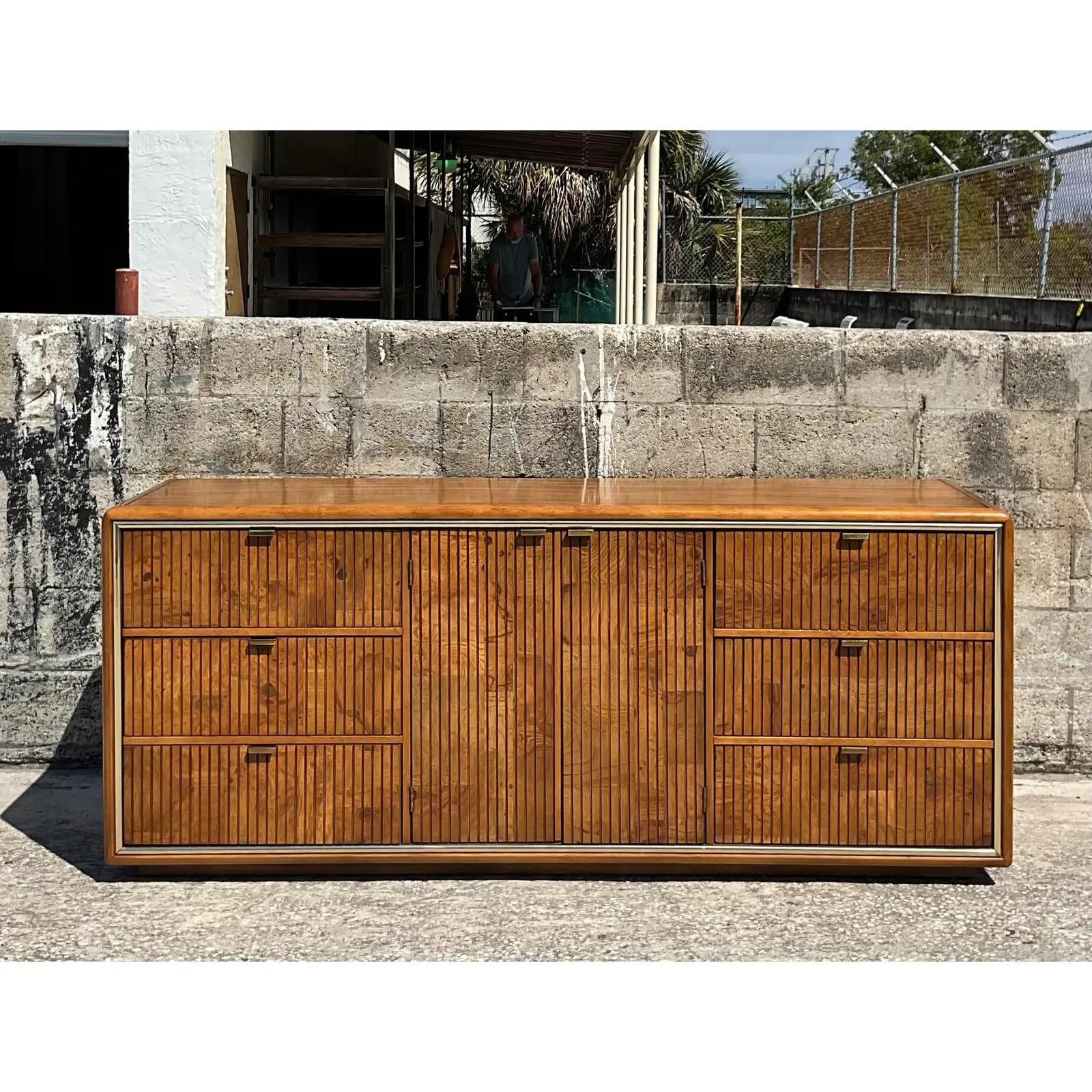 Amazing MCM American of Martinsville Ribbed Burl Wood Credenza 3