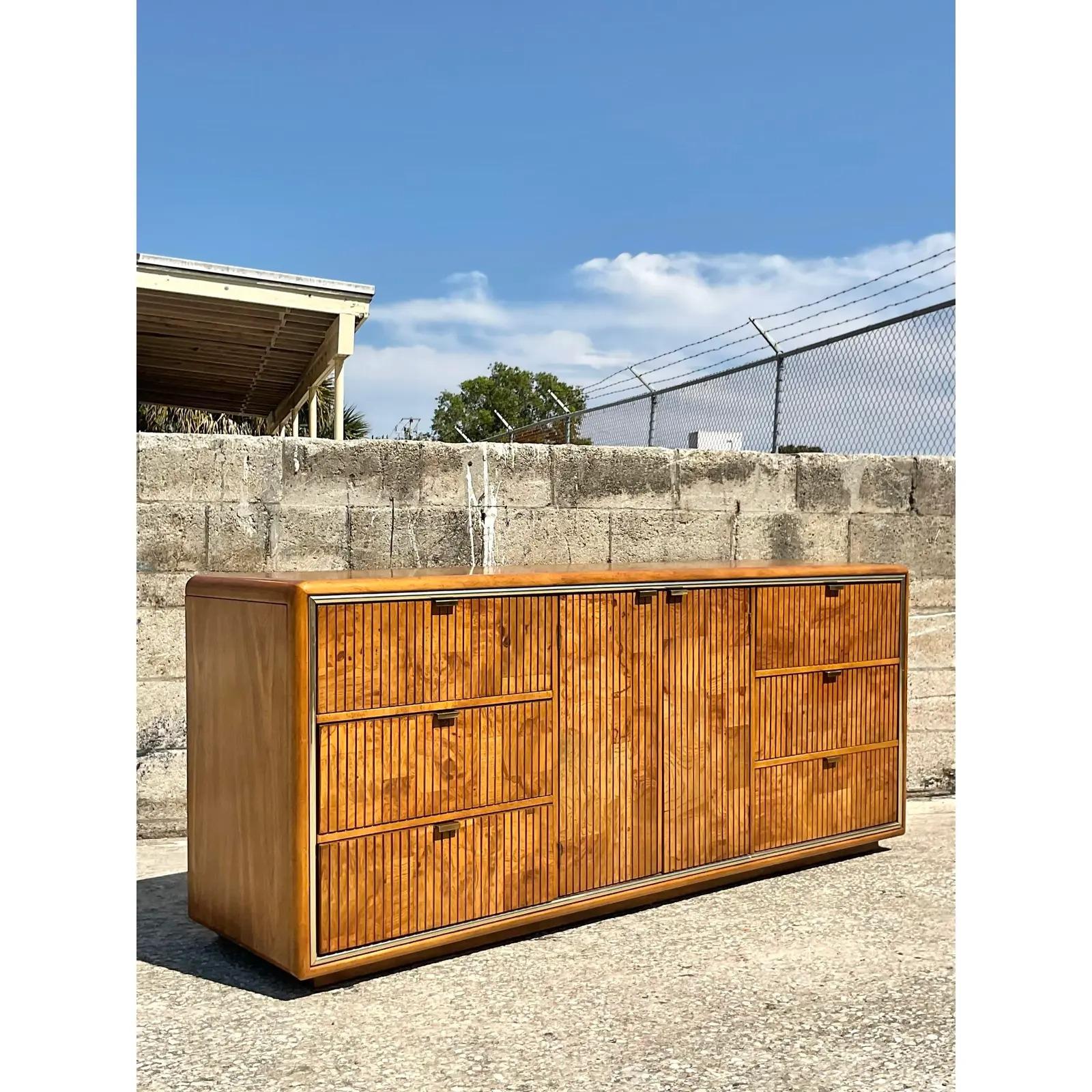 Amazing MCM American of Martinsville Ribbed Burl Wood Credenza 1