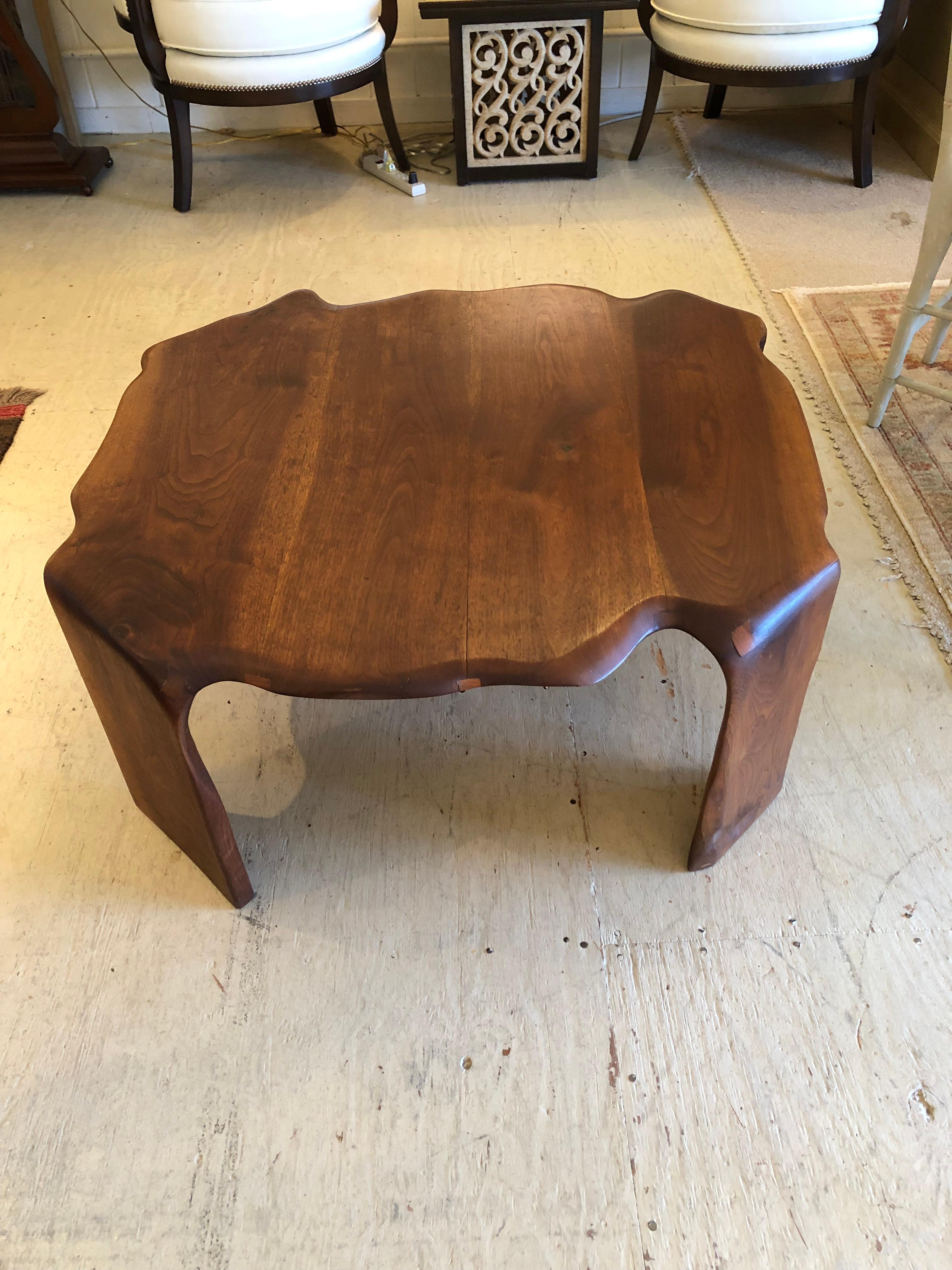 Amazing Mid Century Modern Artisan Hand Made Amoeba Shaped Walnut Coffee Table In Good Condition In Hopewell, NJ