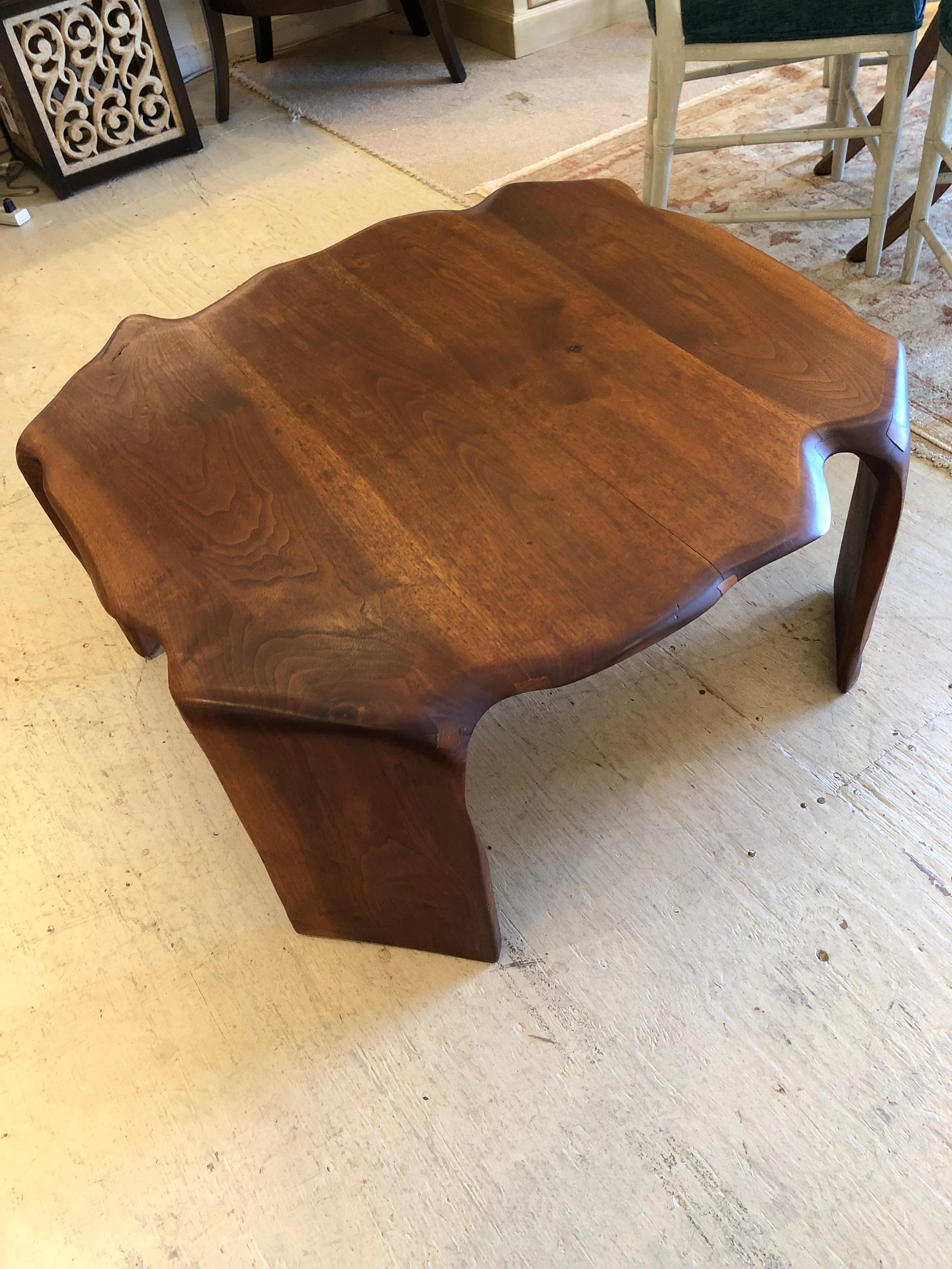 Late 20th Century Amazing Mid Century Modern Artisan Hand Made Amoeba Shaped Walnut Coffee Table