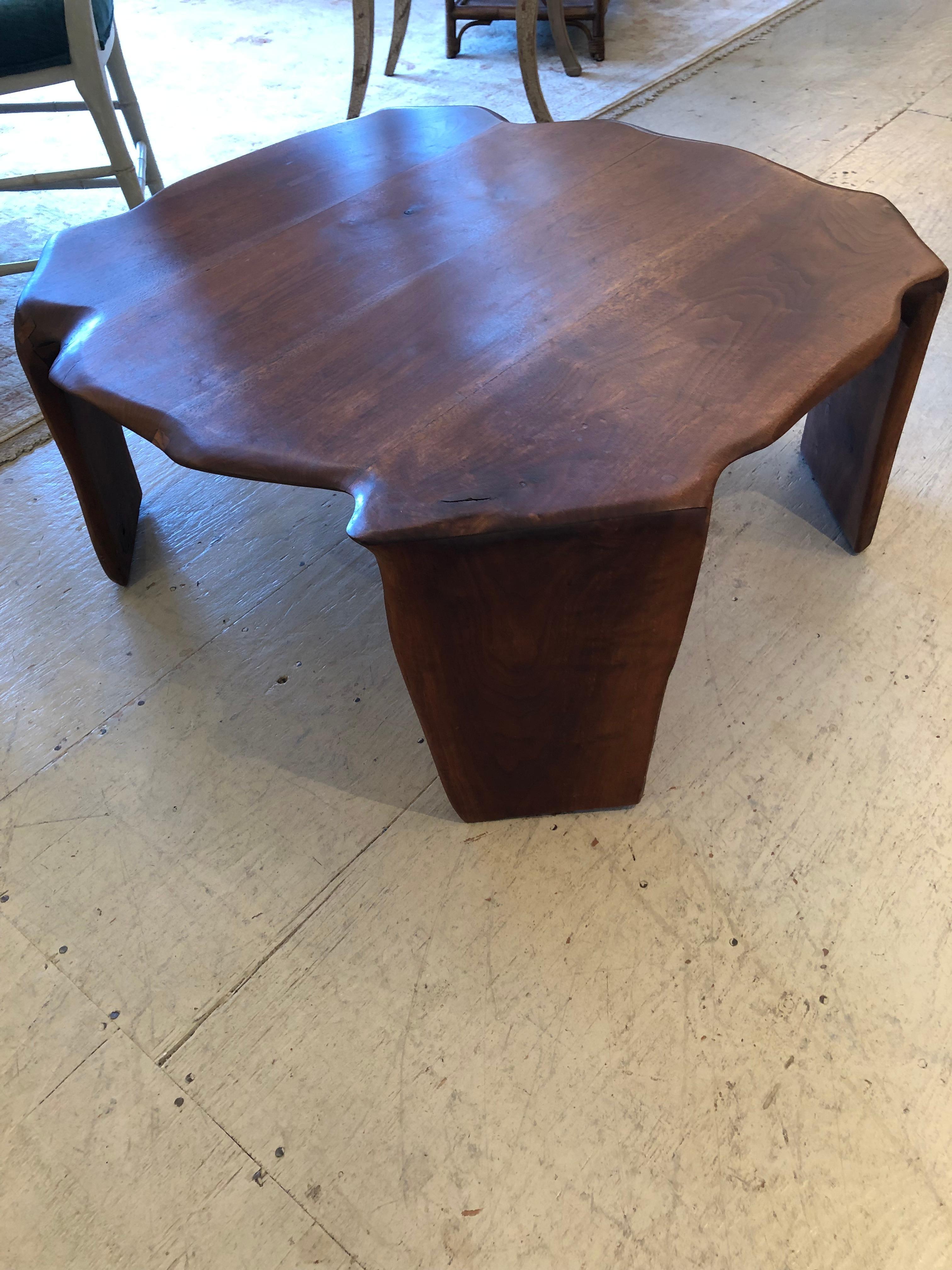 Amazing Mid Century Modern Artisan Hand Made Amoeba Shaped Walnut Coffee Table 1