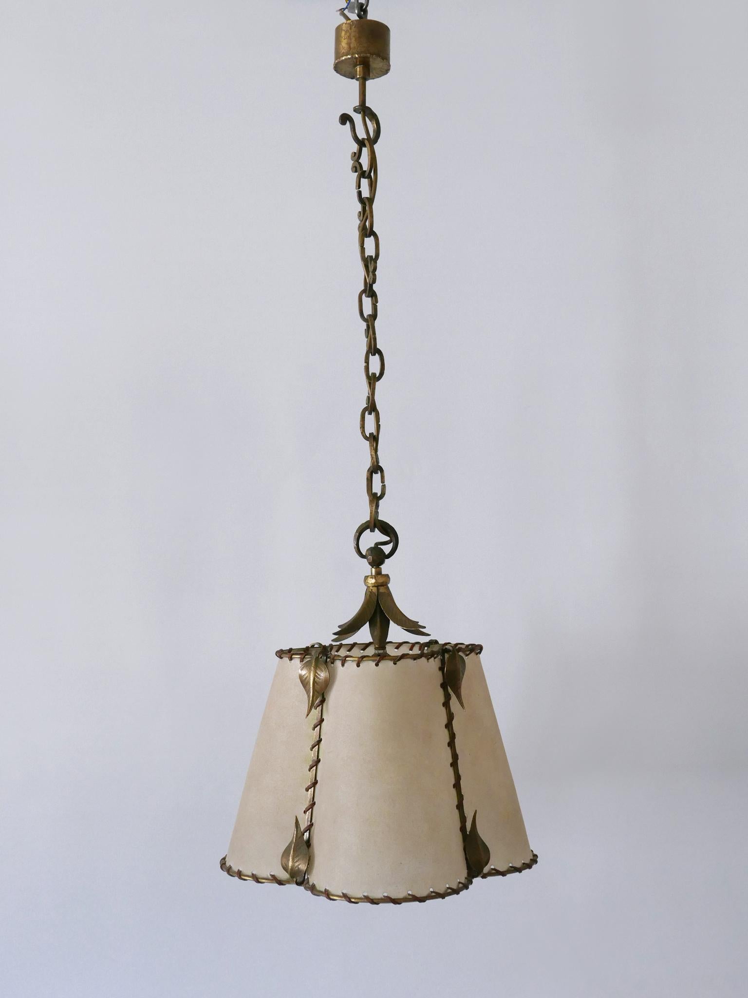 Amazing Mid Century Modern Brass & Parchment Pendant Lamp Germany 1960s For Sale 5