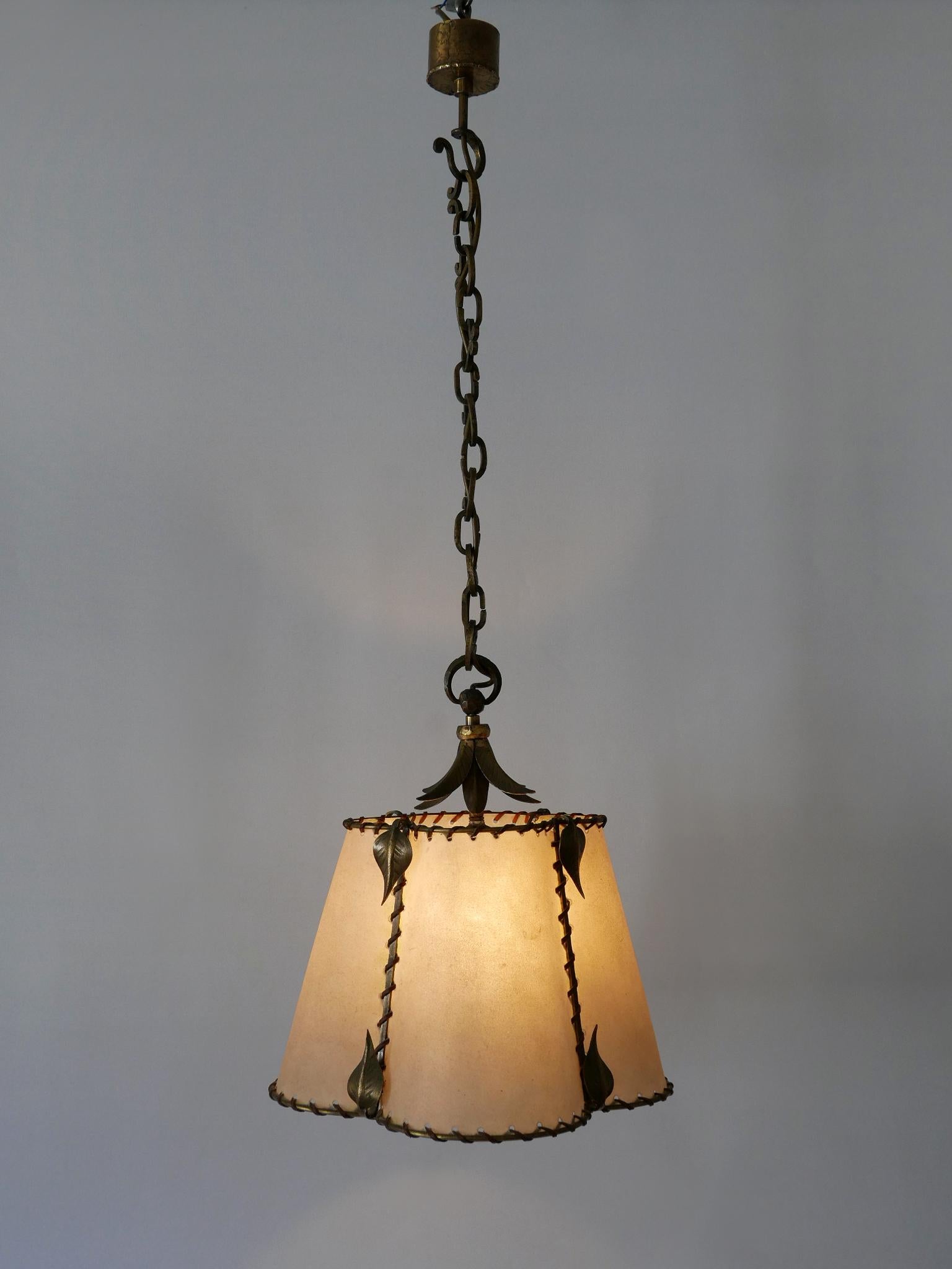 Amazing Mid Century Modern Brass & Parchment Pendant Lamp Germany 1960s For Sale 6