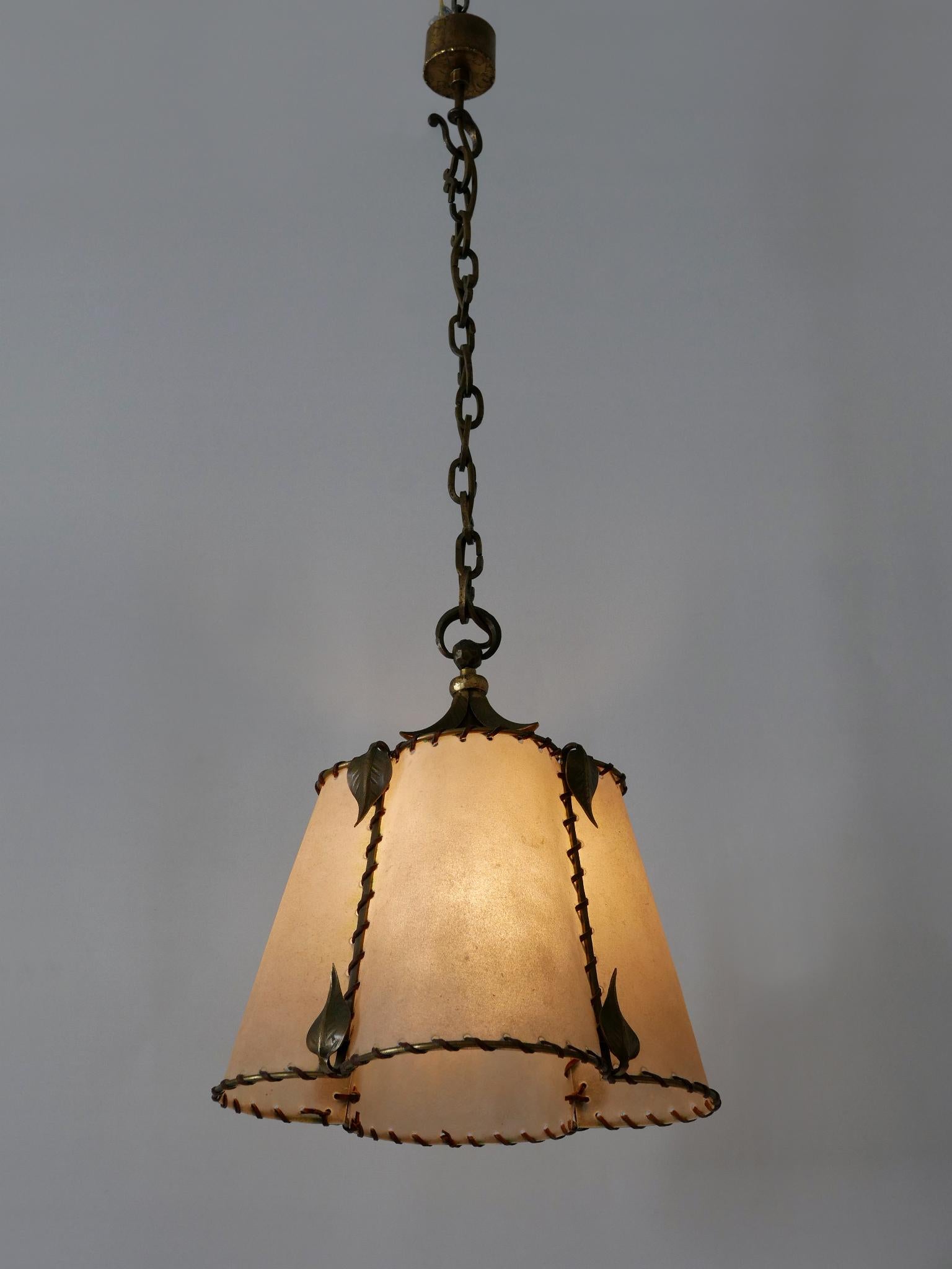 Amazing Mid Century Modern Brass & Parchment Pendant Lamp Germany 1960s For Sale 11