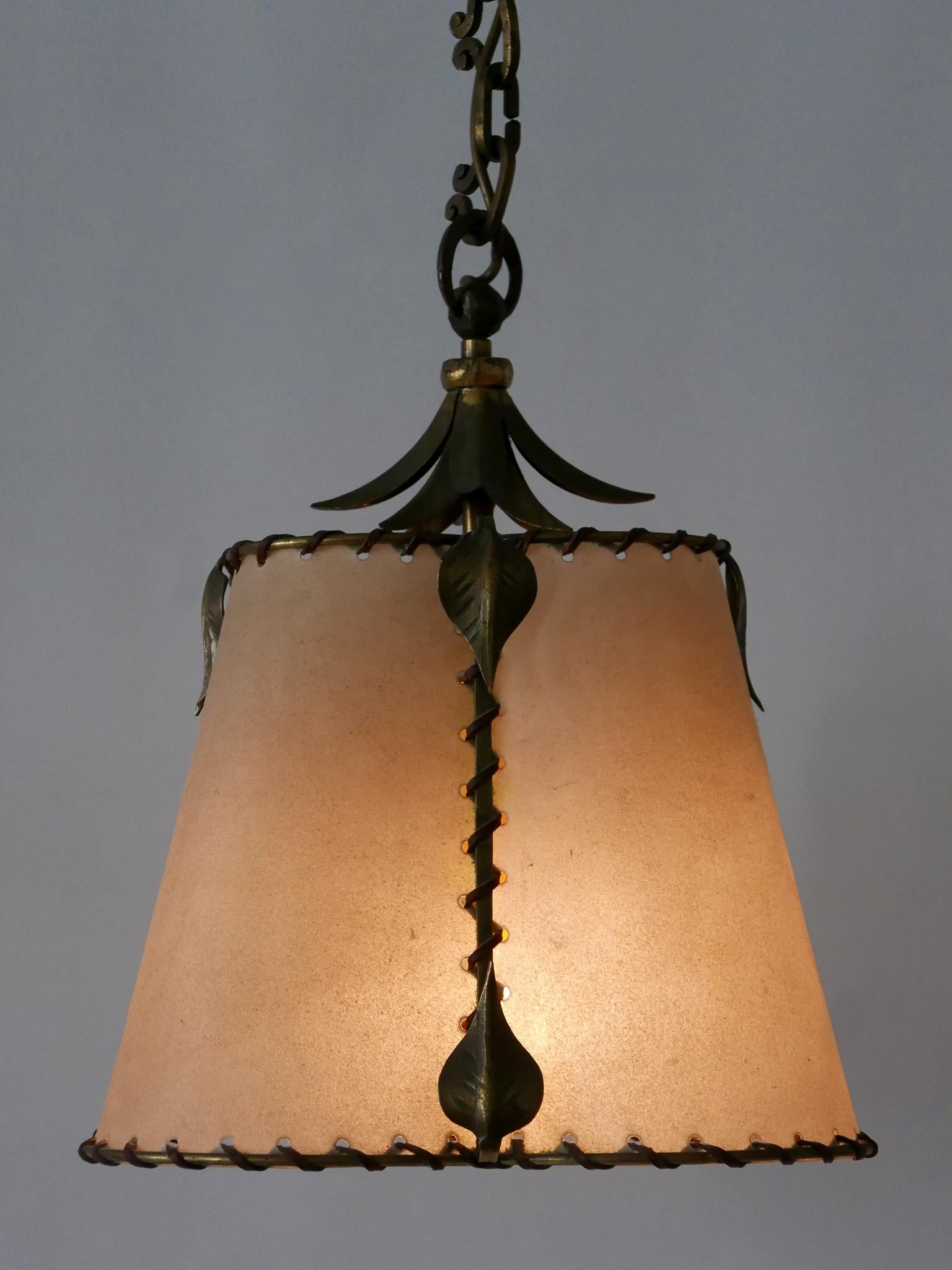 Amazing Mid Century Modern Brass & Parchment Pendant Lamp Germany 1960s For Sale 1