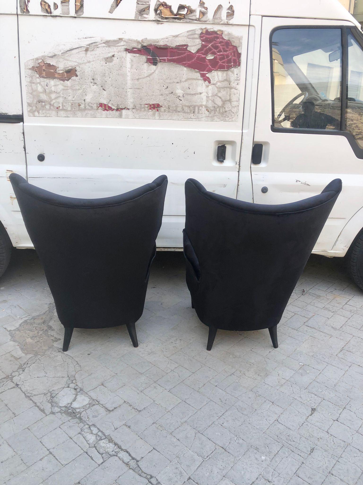 Amazing Mid-Century Modern, Gio Ponti Attr. Blue Velvet Armchairs, Italy, 50's In Excellent Condition In Catania, IT