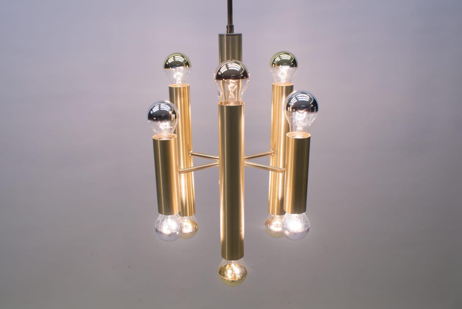 Metal Amazing Mid-Century Modern Sputnik Brass Chandelier or Pendant Lamp, 1960s For Sale