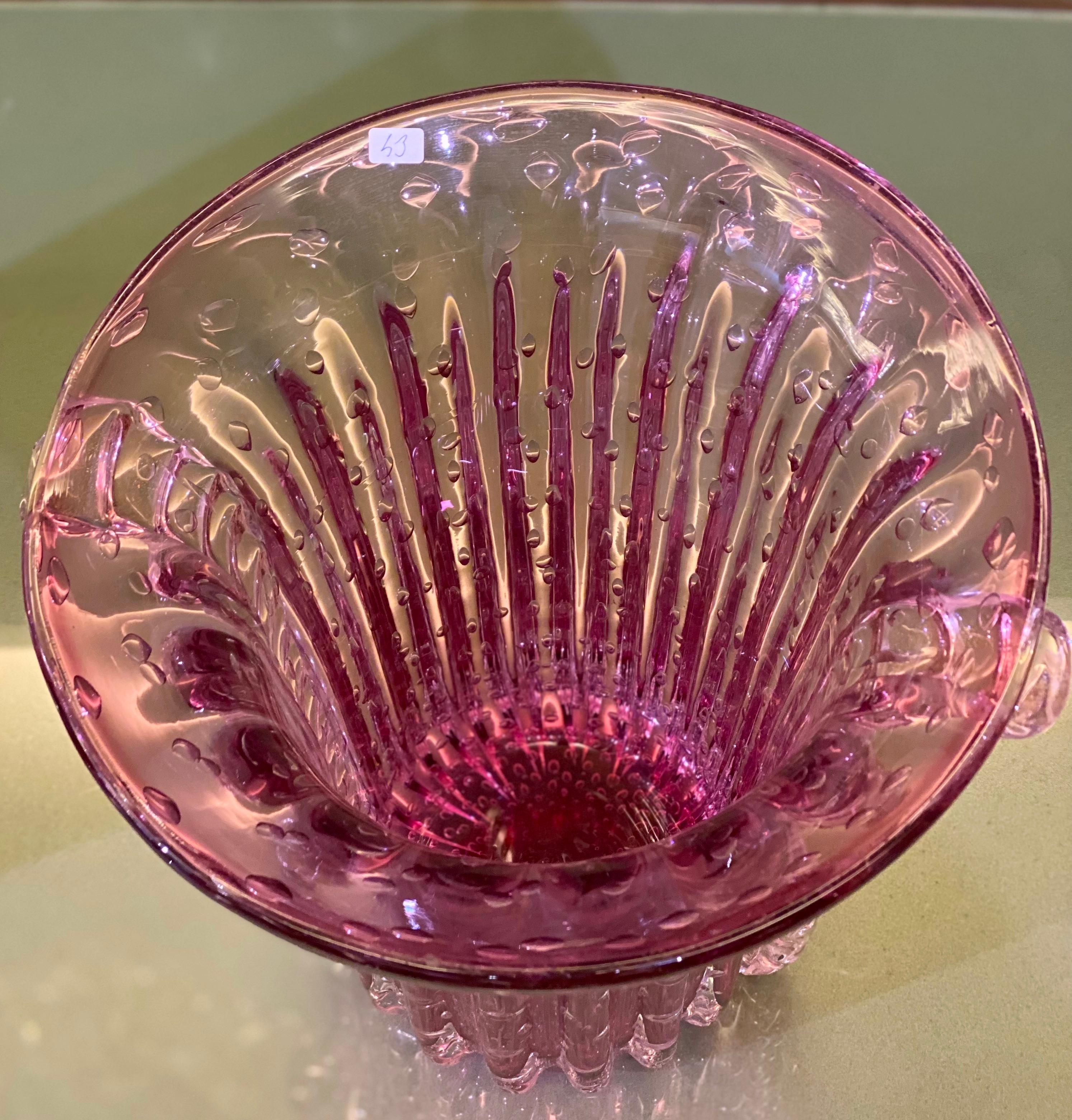 Amazing  Mid Century Pink Murano Glass Vase Signed Toso  For Sale 1
