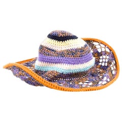 Amazing Missoni Multicolor Wide Brim Crochet Knit Sun Hat