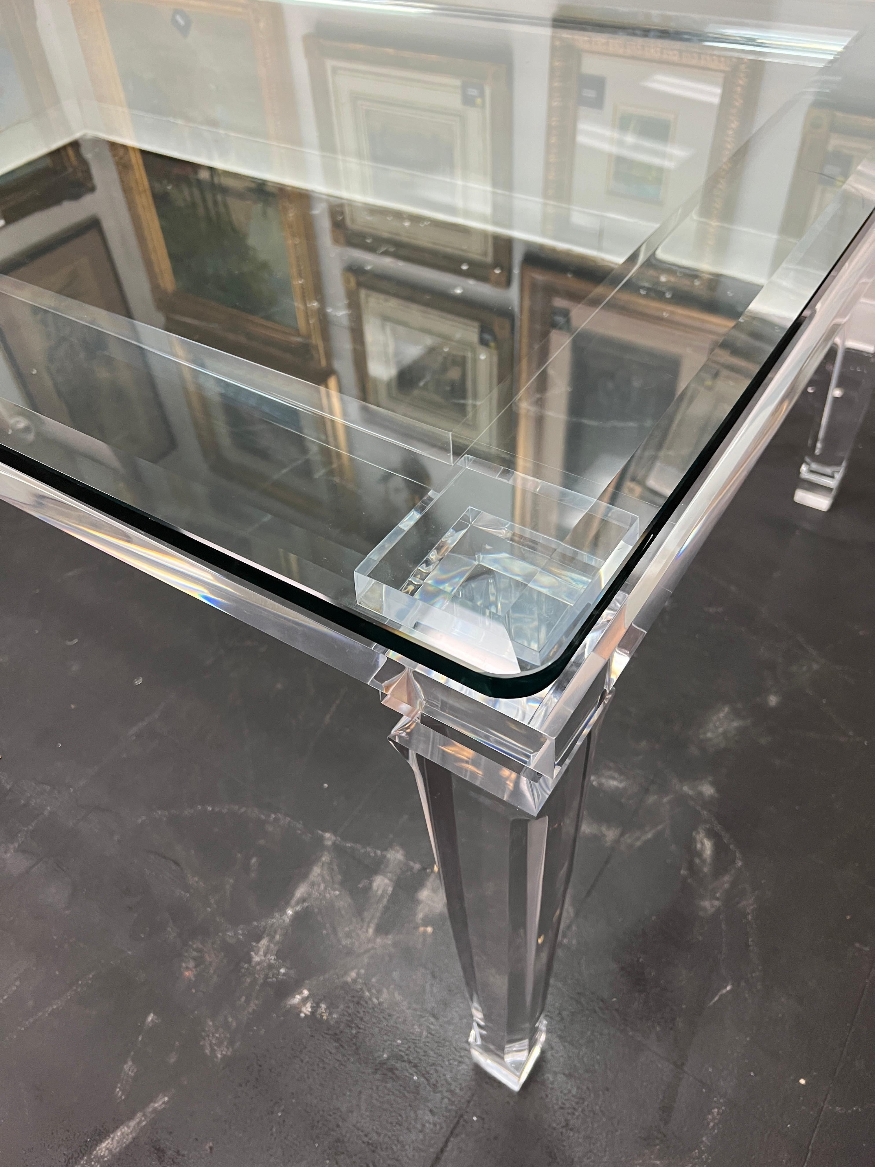 8' x 4' Modern Glass Top & Lucite and Dining Table For Sale 3