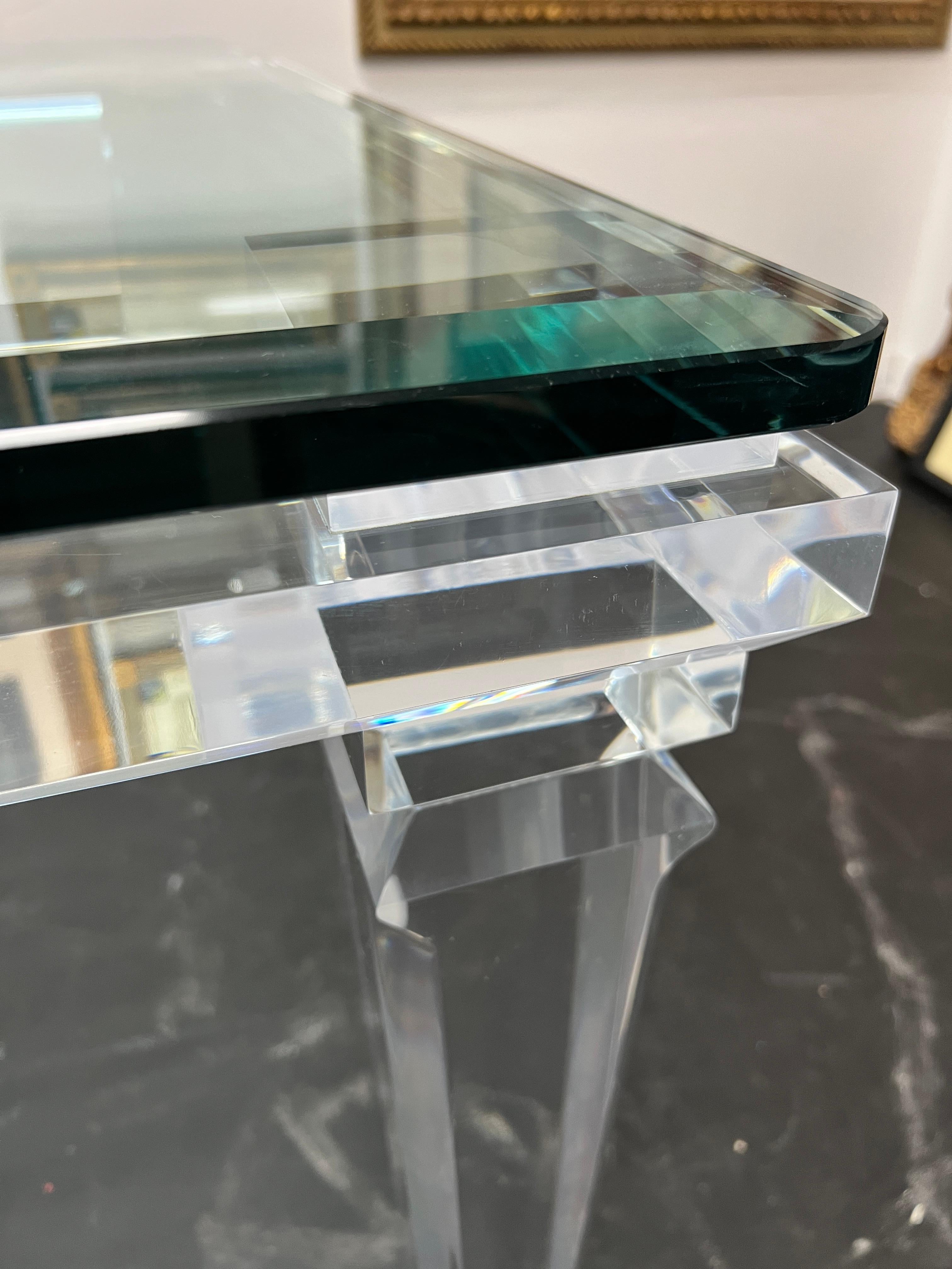 8' x 4' Modern Glass Top & Lucite and Dining Table In Good Condition For Sale In Palm Beach Gardens, FL