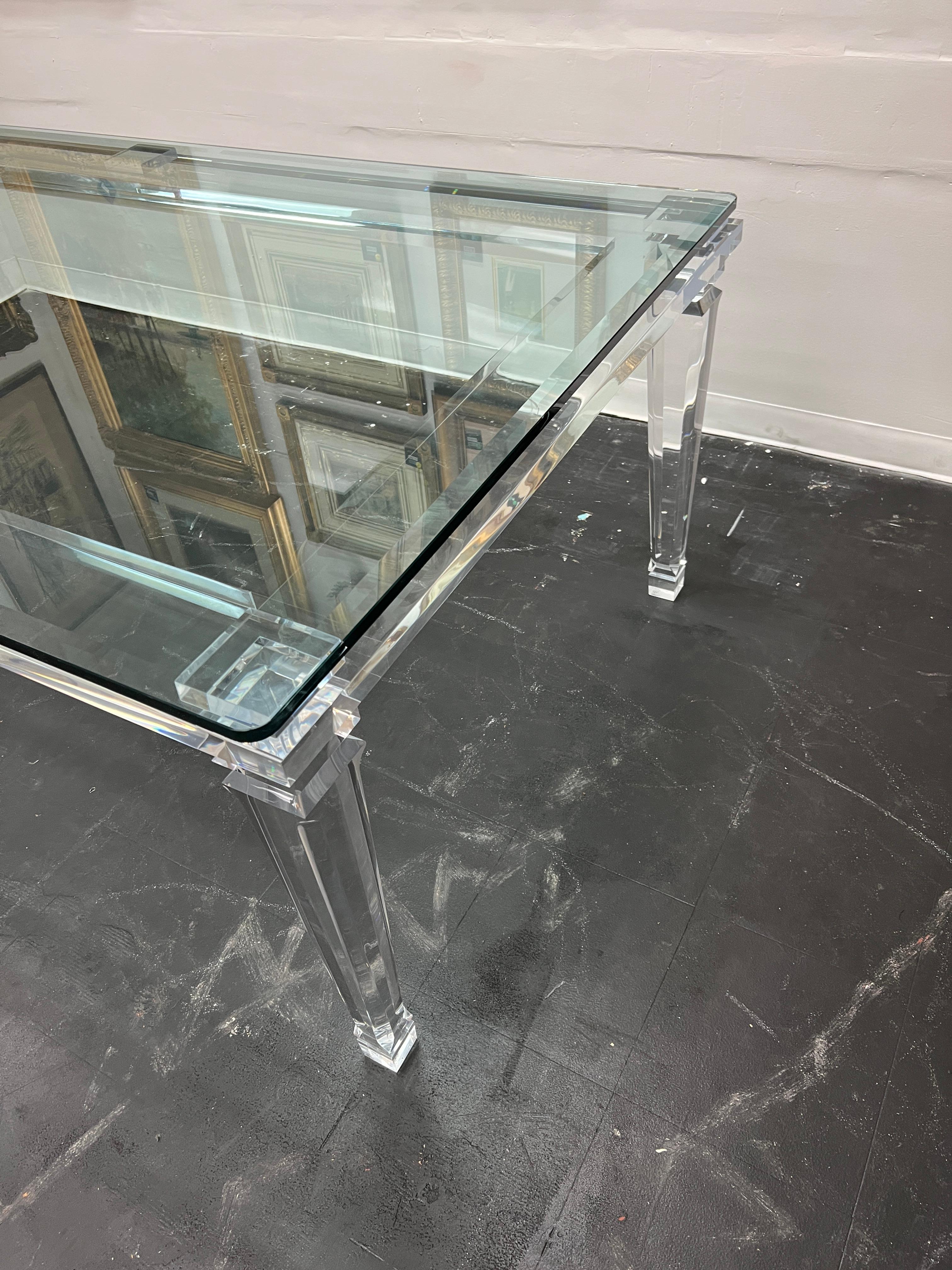 Contemporary 8' x 4' Modern Glass Top & Lucite and Dining Table For Sale