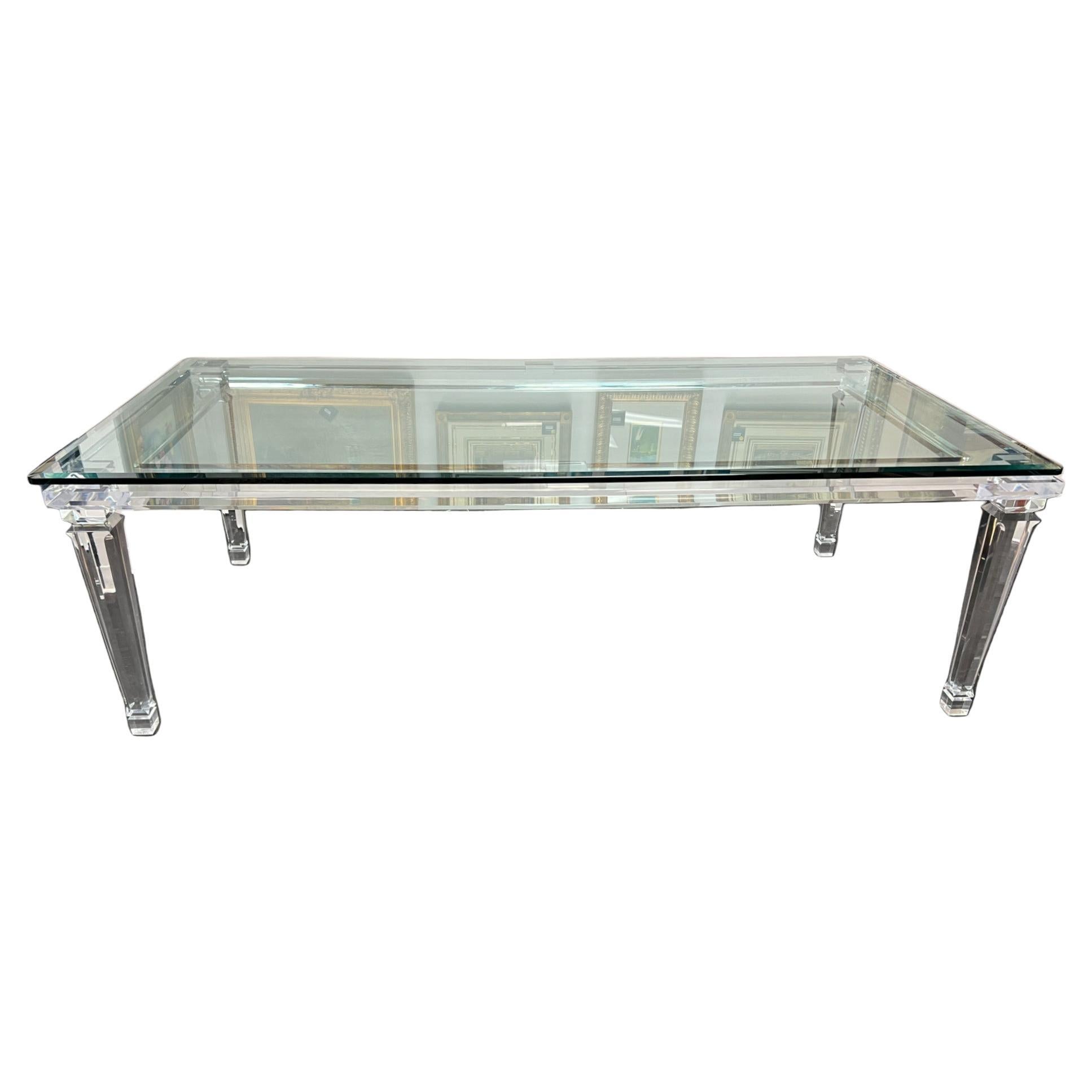 8' x 4' Modern Glass Top & Lucite and Dining Table For Sale