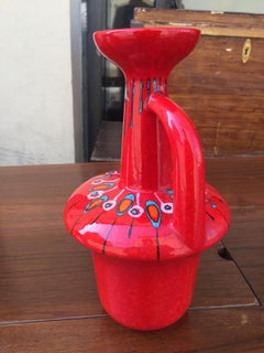 Amazing Modernist Huge Red Ceramic Italian Jug by Bertoncello, Italy 1980