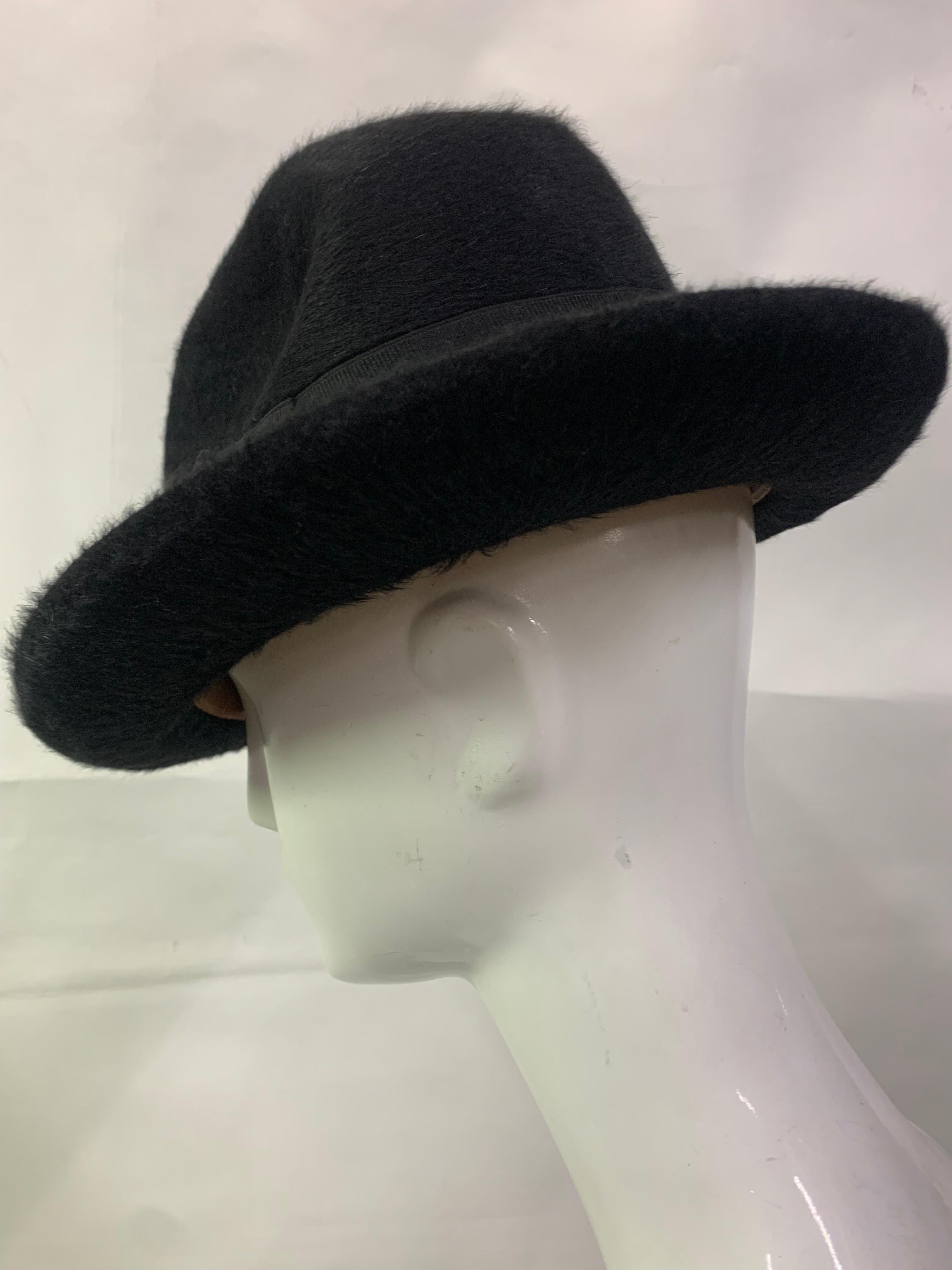 Women's or Men's Amazing Mohair Felt Dobbs Classic Fedora in Black w Wide Grosgrain Band  For Sale