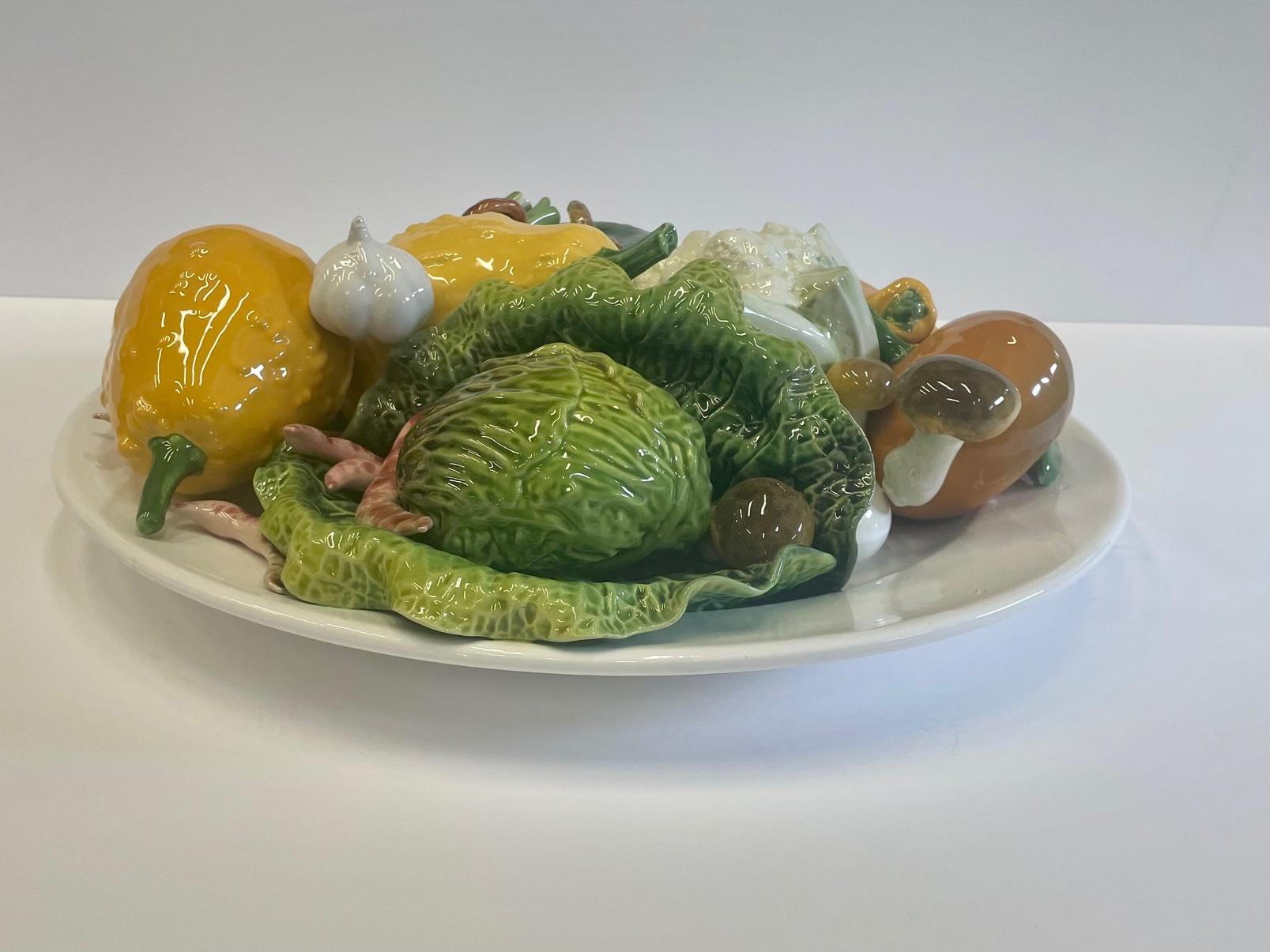 Mid-20th Century Amazing Monumental Italian Ceramic Vegetable Theme Charger Plate For Sale