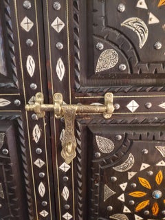 Amazing Moroccan Wooden Door, Metal and Bone Inlay 24LM03