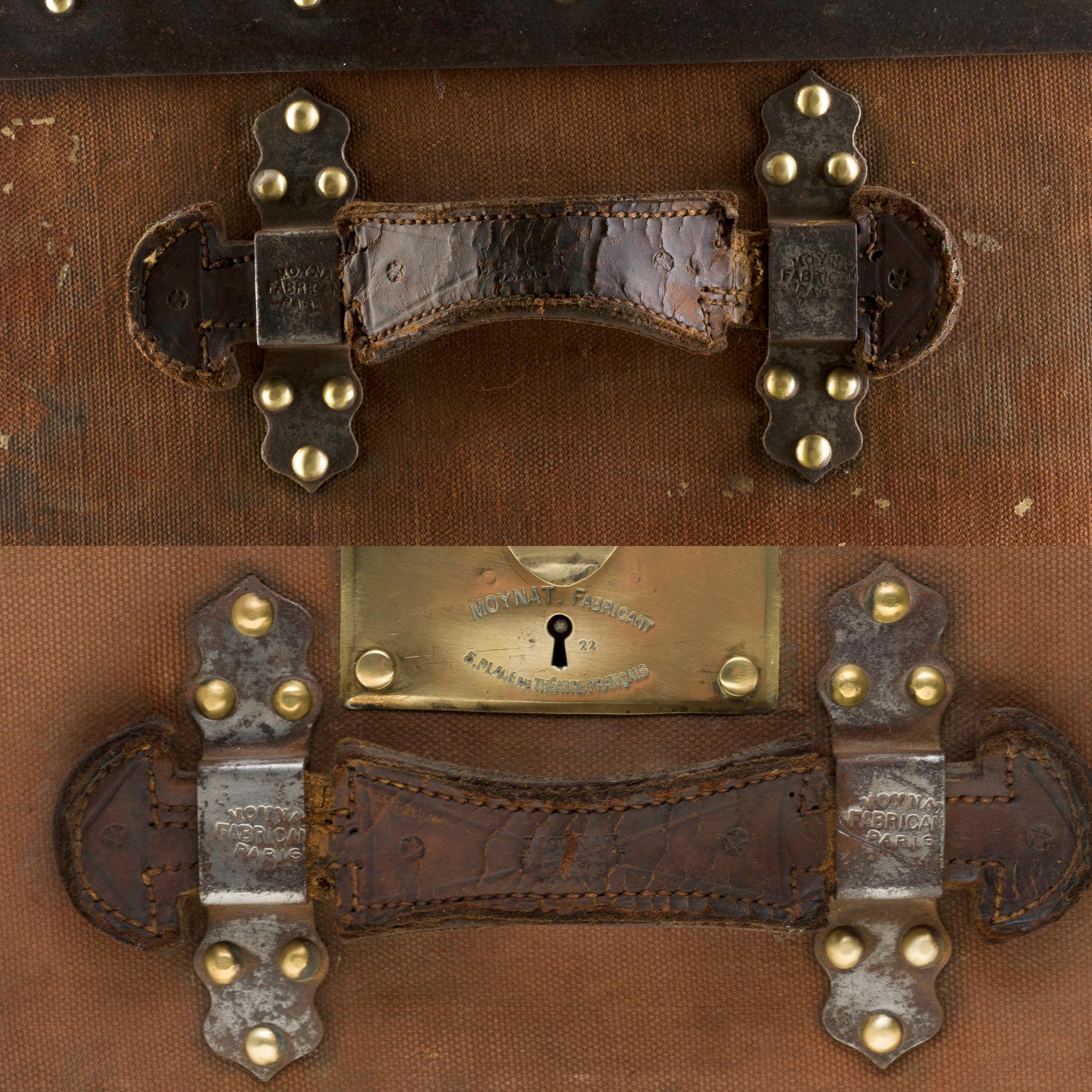 Incredibile baule da cabina MOYNAT in tela beige e pelle 5
