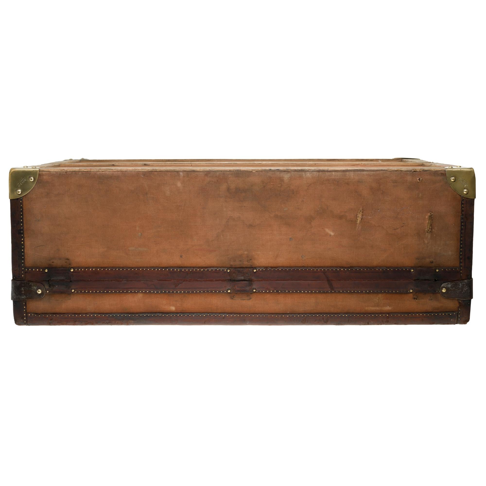 Incredibile baule da cabina MOYNAT in tela beige e pelle 6