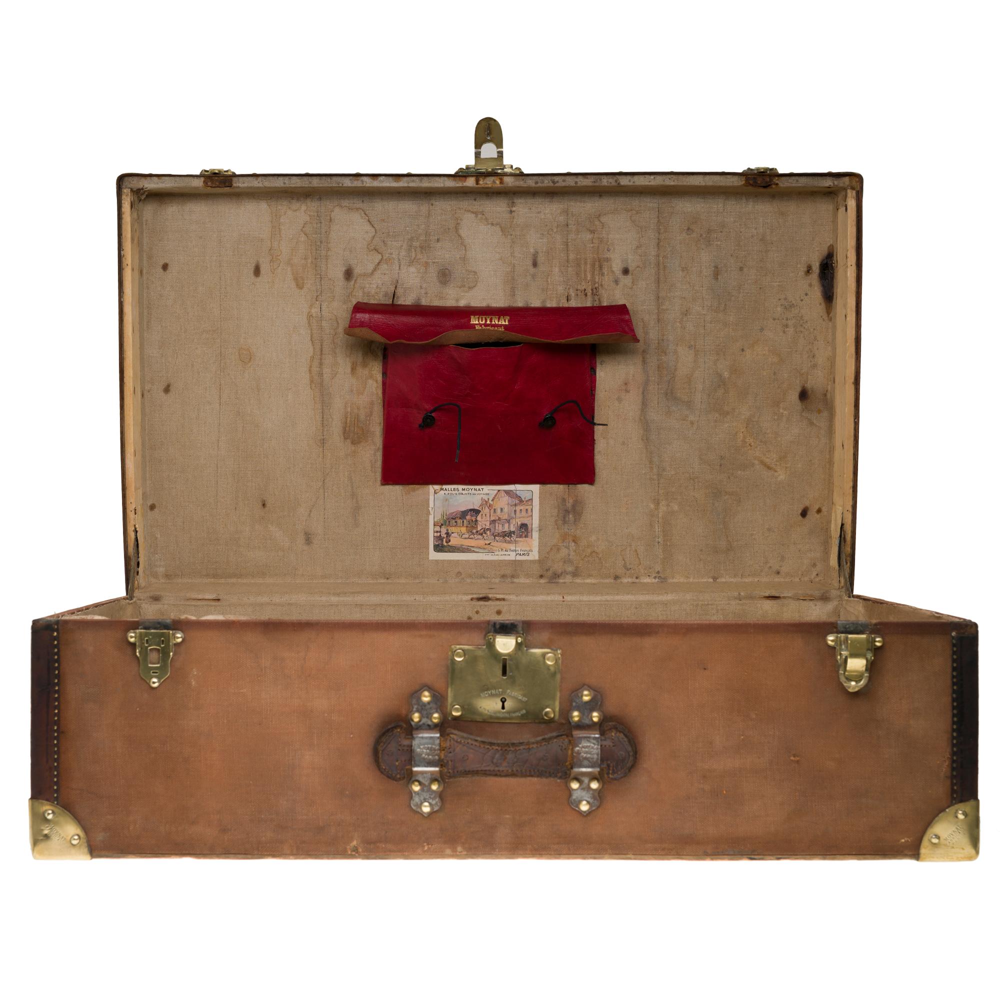 Incredibile baule da cabina MOYNAT in tela beige e pelle 3