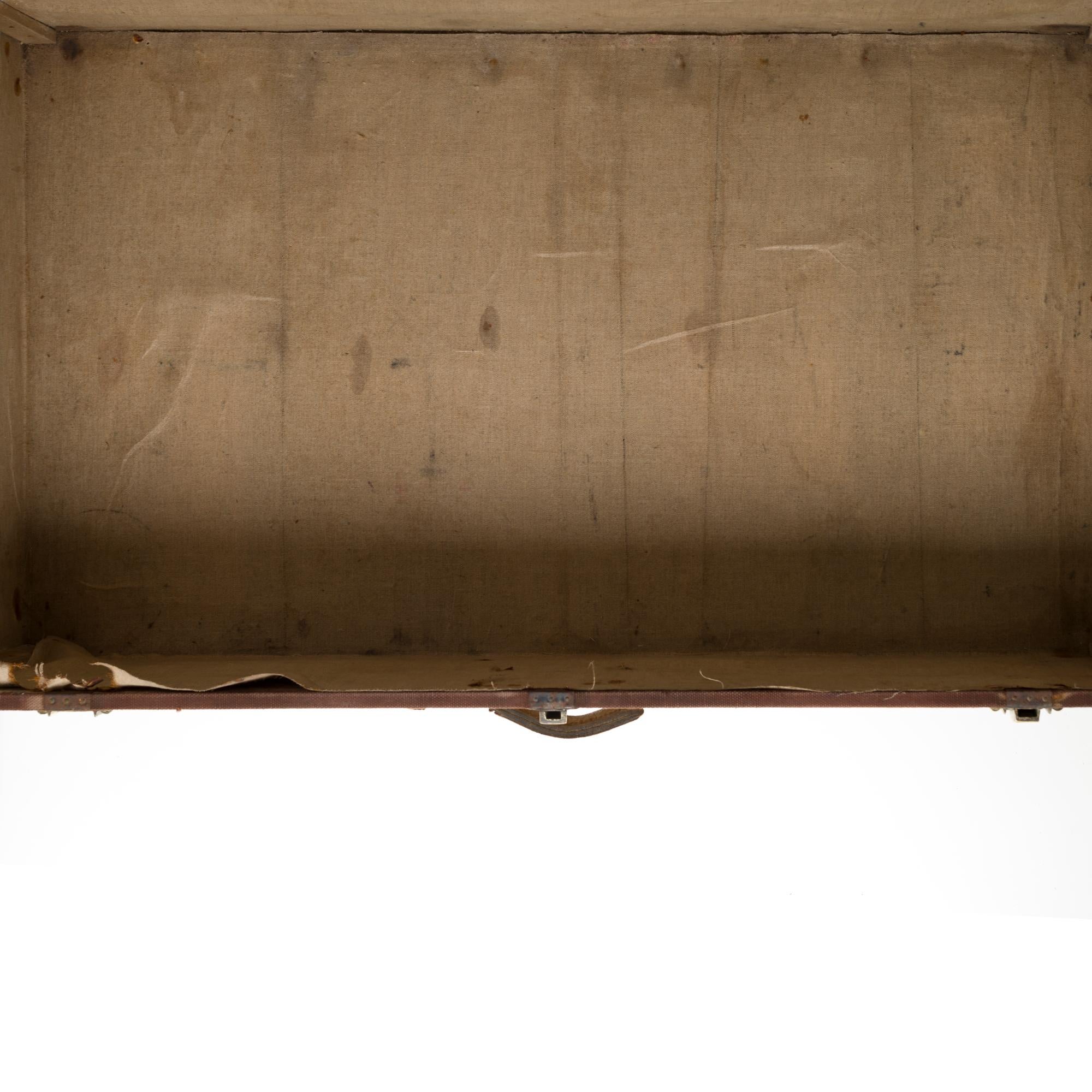 Incredibile baule da cabina MOYNAT in tela beige e pelle 4