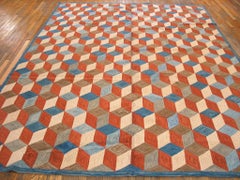 Amazing Multicolor Square Pattern Contemporary American Hooked Rug 9 x 12