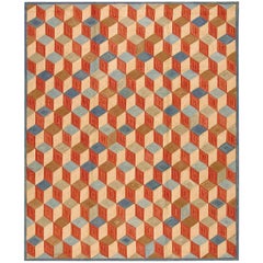 Amazing Multicolor Square Pattern Contemporary American Hooked Rug 9 x 12