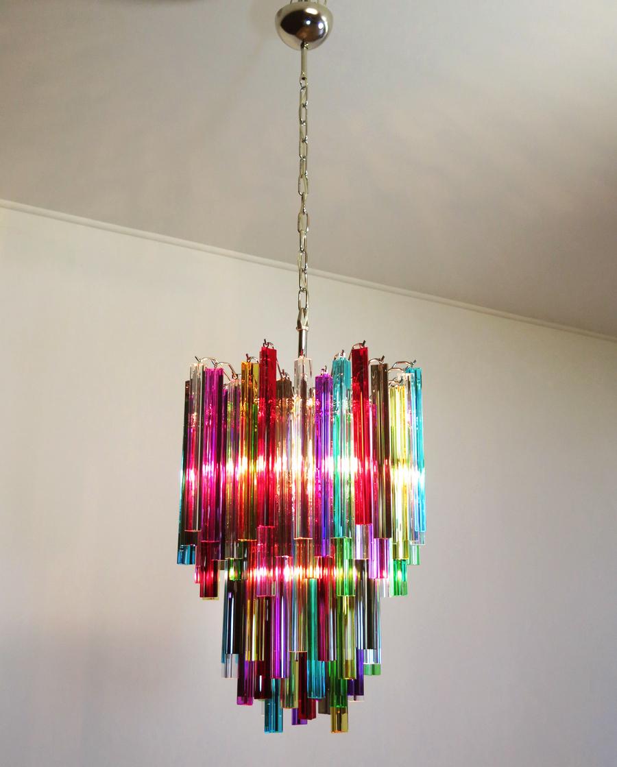Amazing Multicolored Pair of Arlecchino Murano Chandeliers For Sale 9