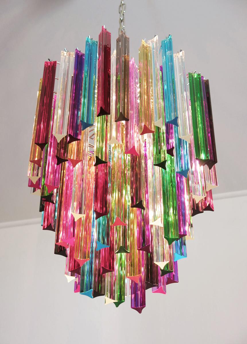 20th Century Amazing Multicolored Pair of Arlecchino Murano Chandeliers For Sale