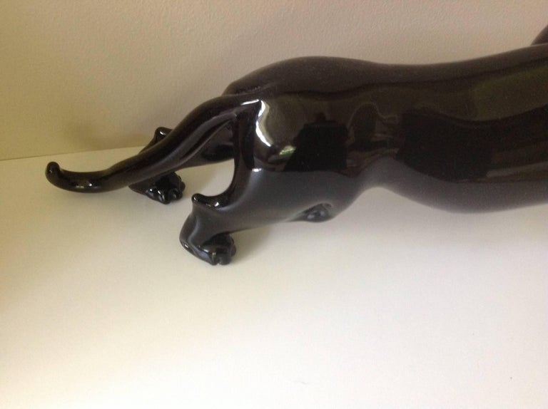 Amazing Murano Black Panther Sculpture by Pino Signoretto For Sale
