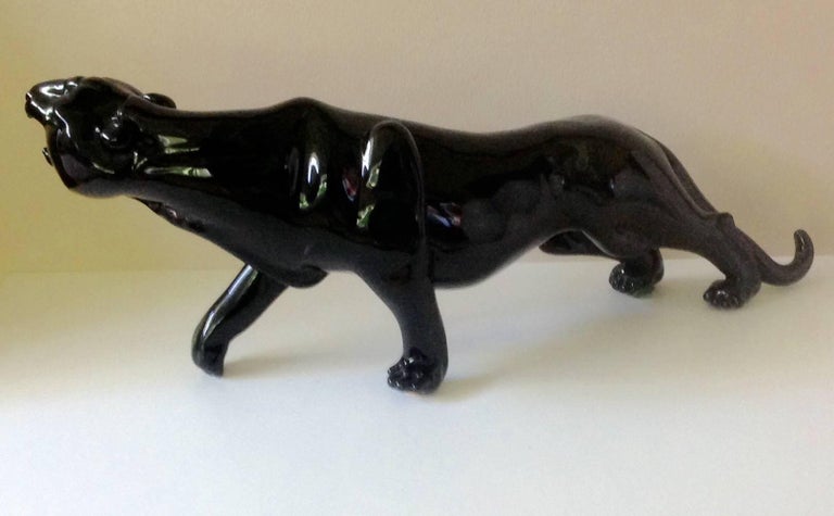 Amazing Murano Black Panther Sculpture by Pino Signoretto For Sale