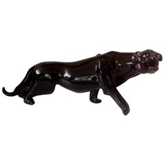 Amazing Murano Black Panther Sculpture by Pino Signoretto